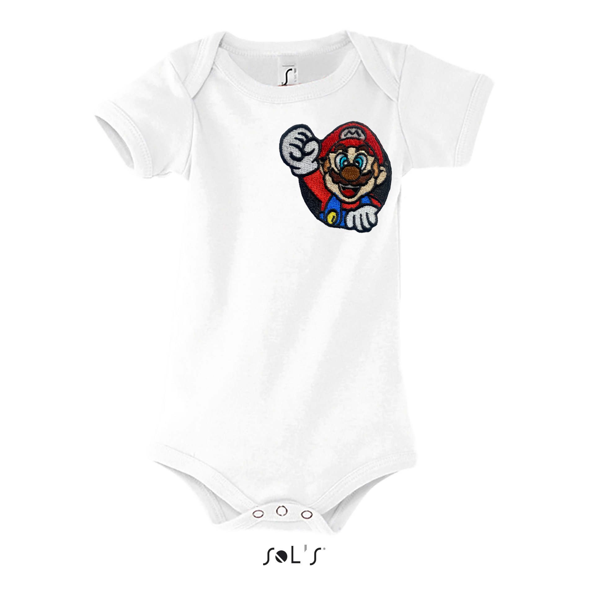 Strampler Baby Body Super Mario Motiv Luigi Wario Yoshi Peach Patch Retro Design
