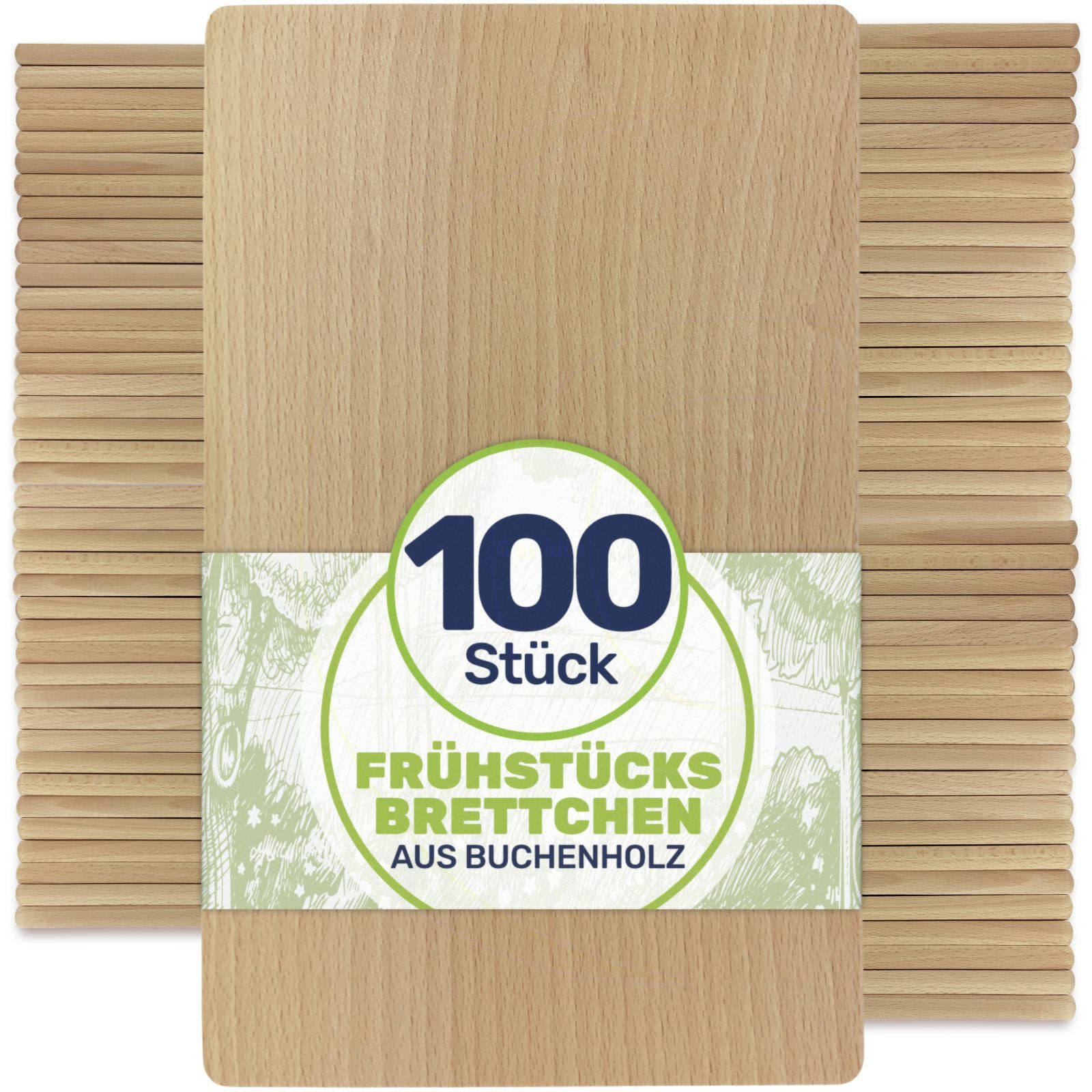 Gravidus Frühstücksbrett Frühstücksbrettchen Holzbrett Buche 22x12x1 cm, (100-St)