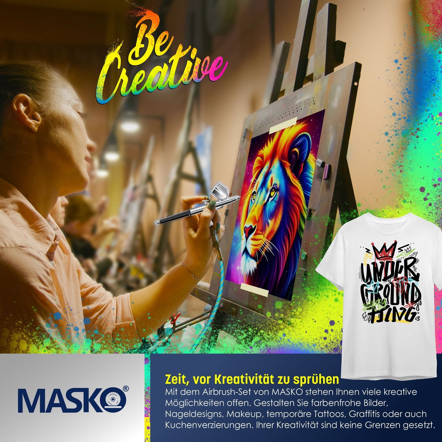 MASKO Farbsprühgerät, Airbrush-Set mit Kompressor 4 bar inkl. Airbrush-Pistolen