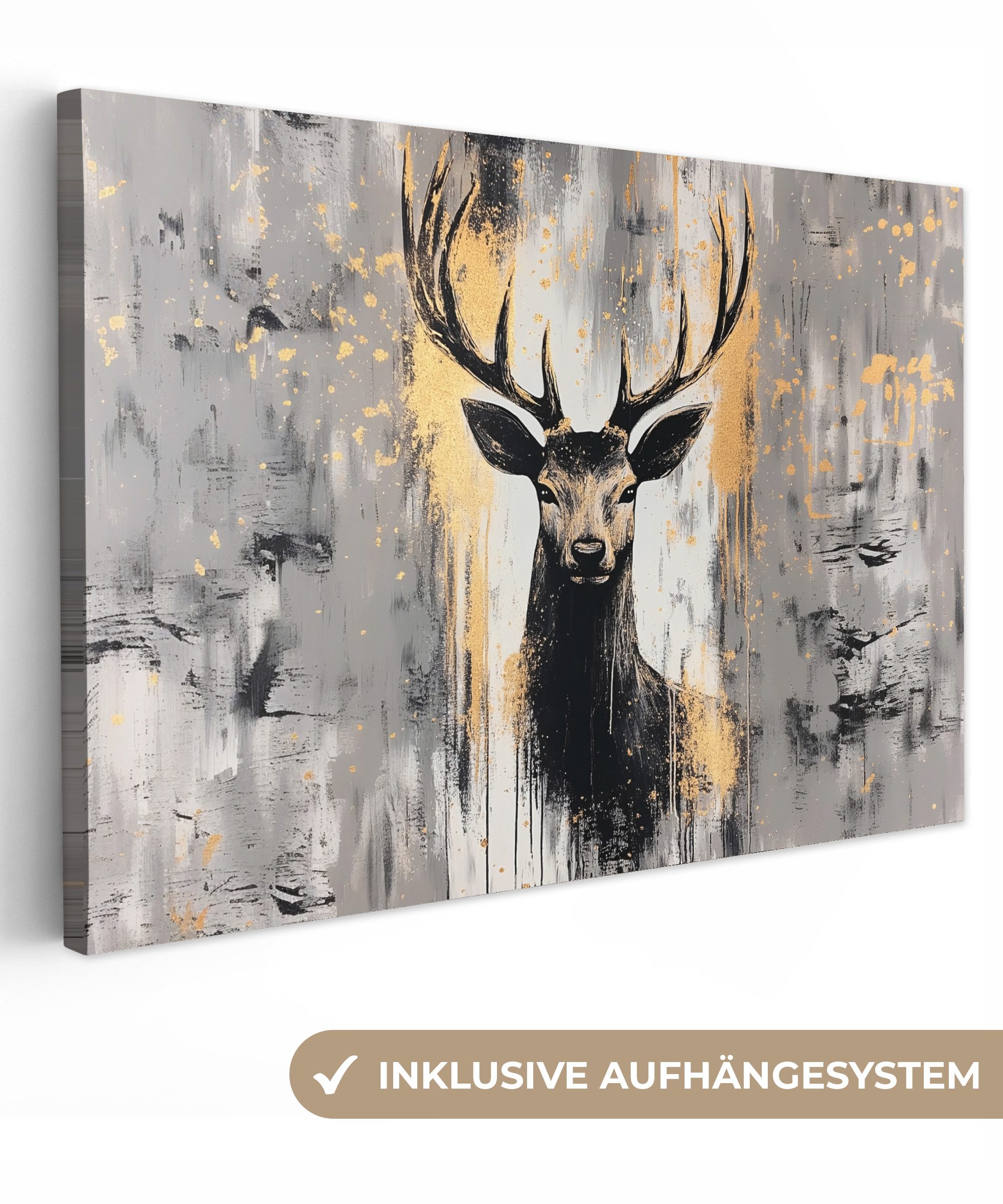 OneMillionCanvasses® Leinwandbild Abstrakt - Hirsch - Geweih - Gold, Fotodr günstig online kaufen