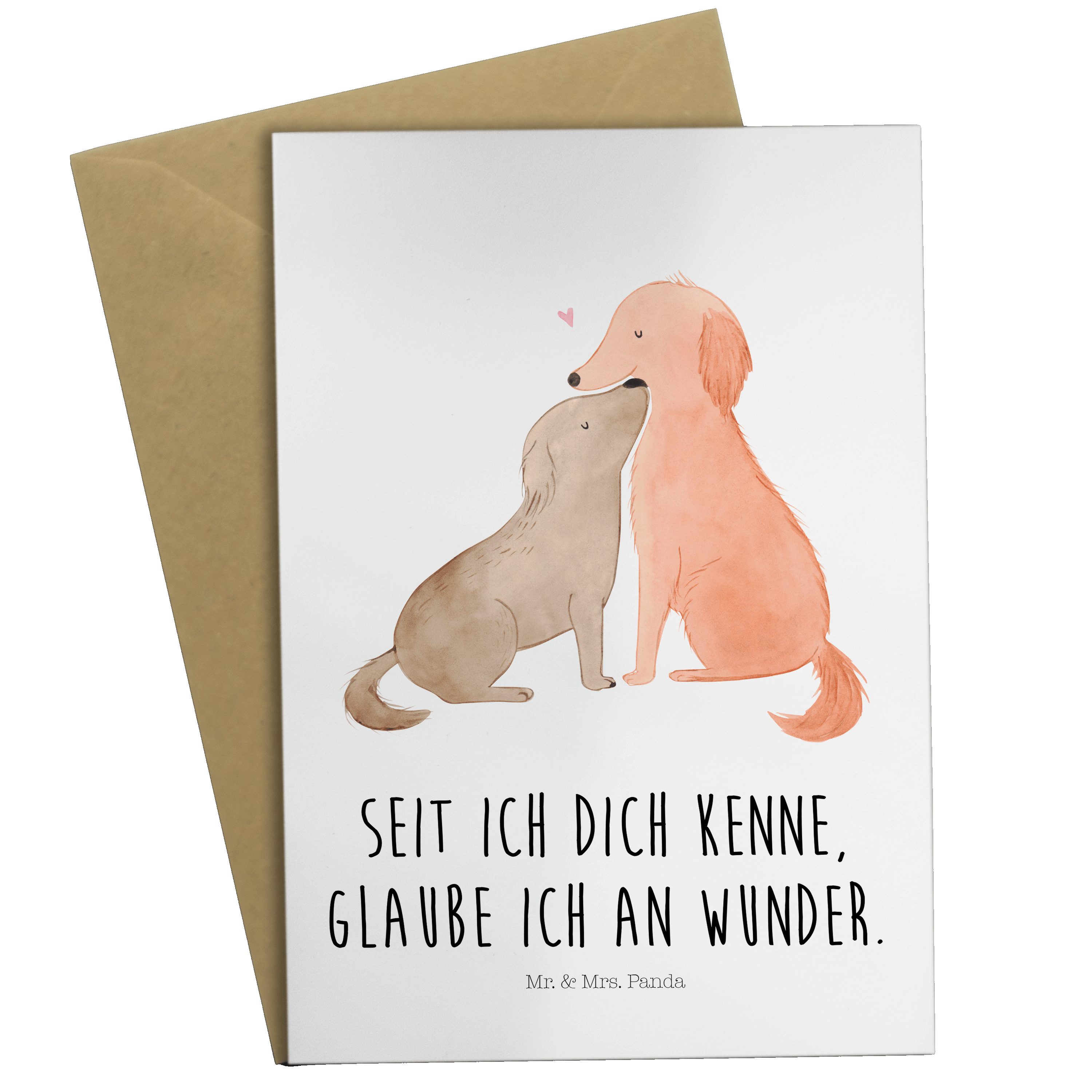 Mr. & Mrs. Panda Grußkarte Hunde Liebe - Weiß - Geschenk, Klappkarte, Kuscheln, Hund. Hunde, Hun