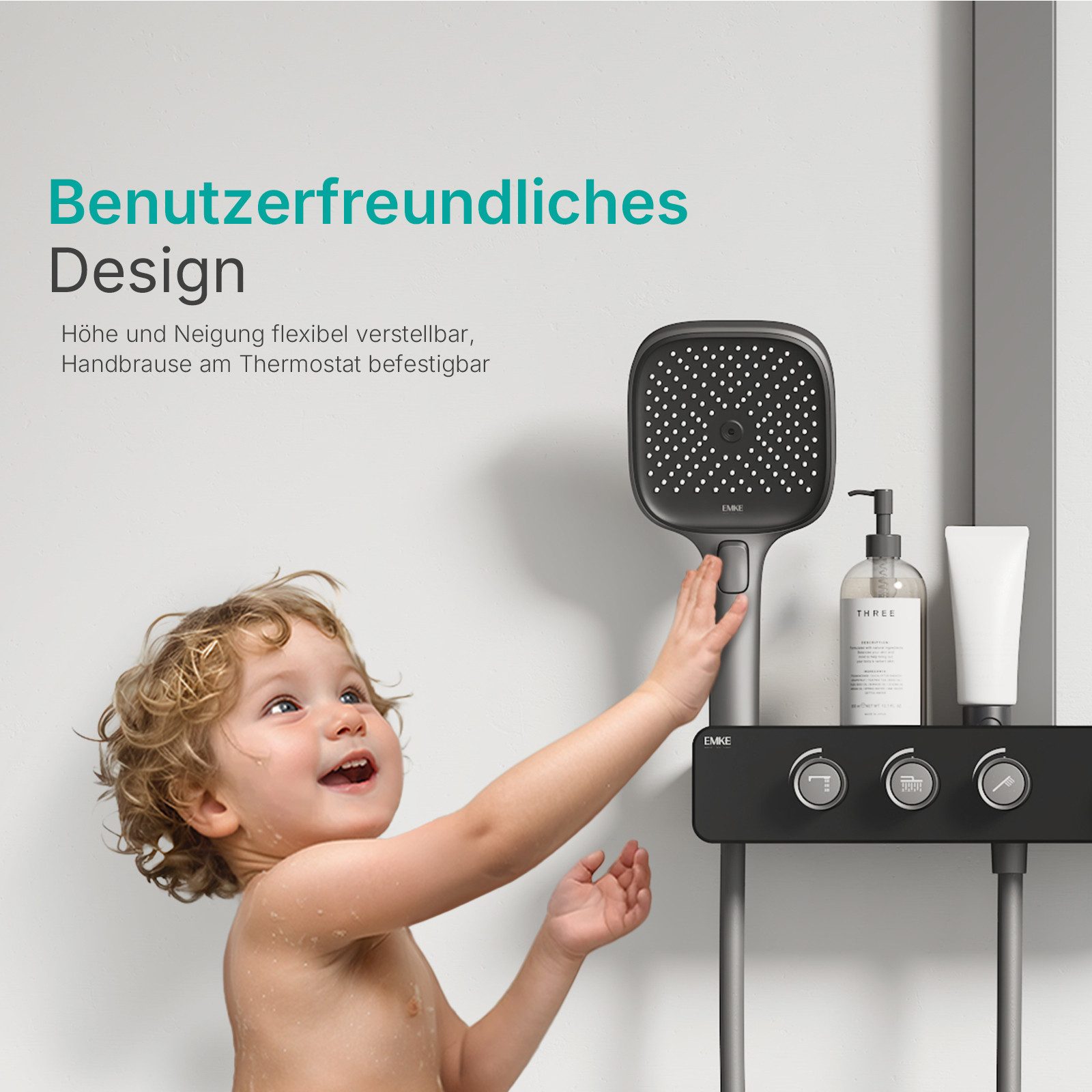 EMKE Duschsystem mit Thermostat, Regendusche und Handbrause – Höhenverstell günstig online kaufen