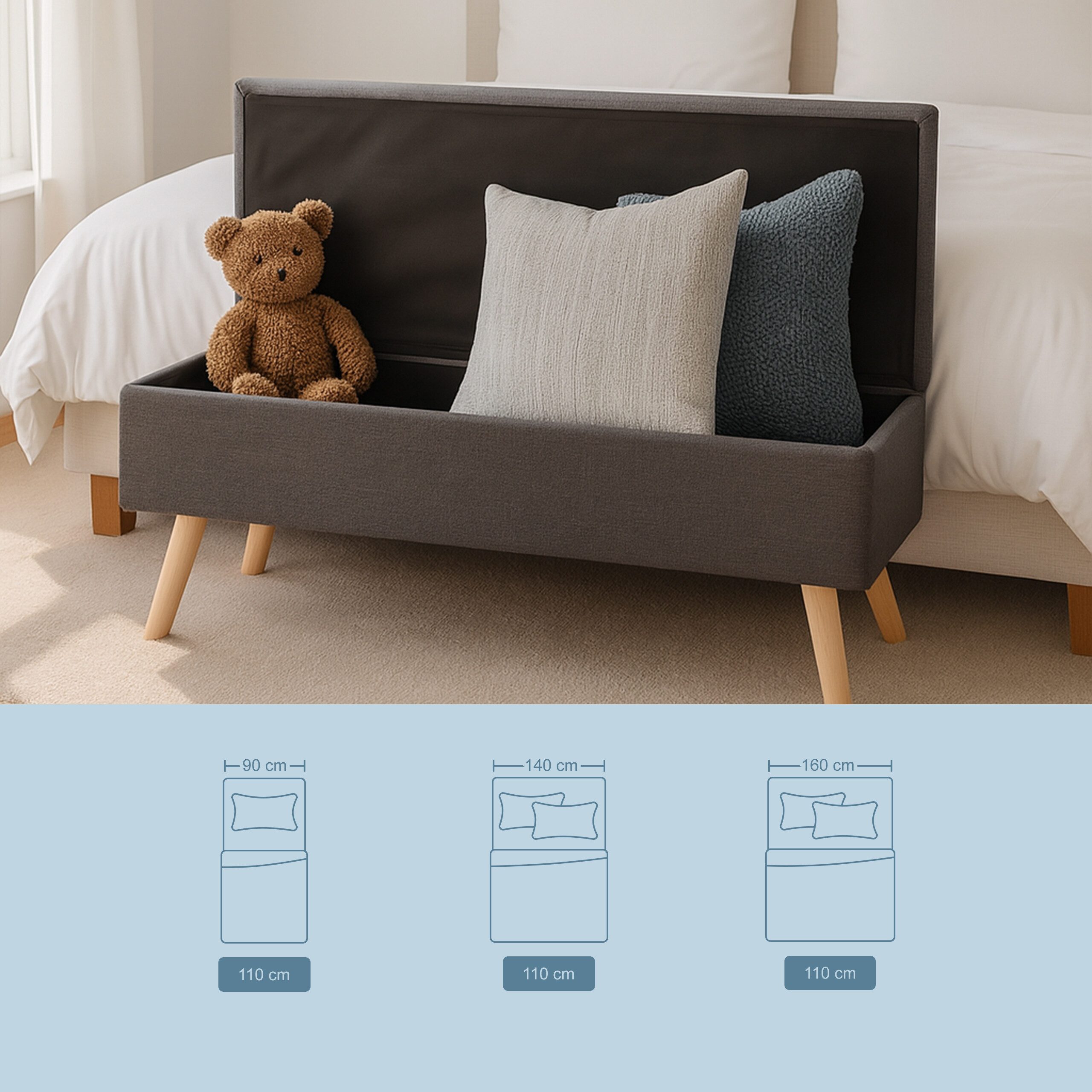 relaxdays Truhenbank Sitzbank mit Stauraum Leinenoptik, grau günstig online kaufen