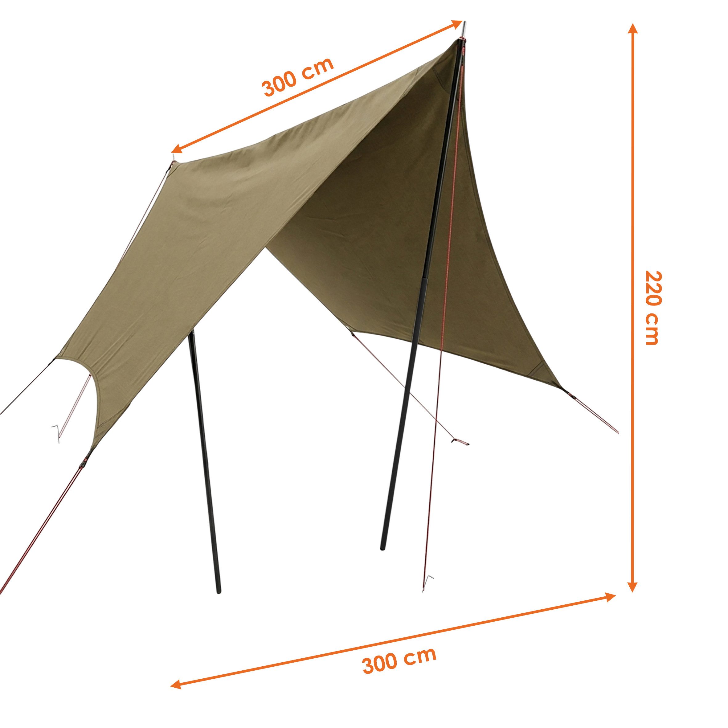 Spetebo Tarp-Zelt Camping Zeltplane ocker zum aufspannen, (300 x 300 x 220 cm, 1 tlg., 1x Biwakplane), Kleines Packmaß von ca. 65 cm x Ø 9 cm (L x D)