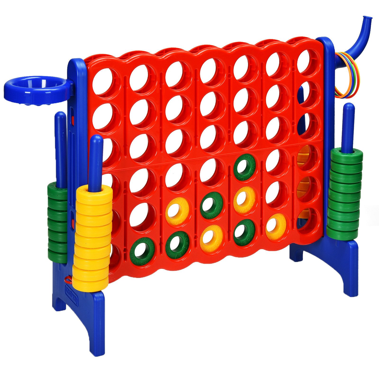 COSTWAY Spiel Riesiges 4 Gewinnt Spielset, mit Basketballkorb & Wurfspiel