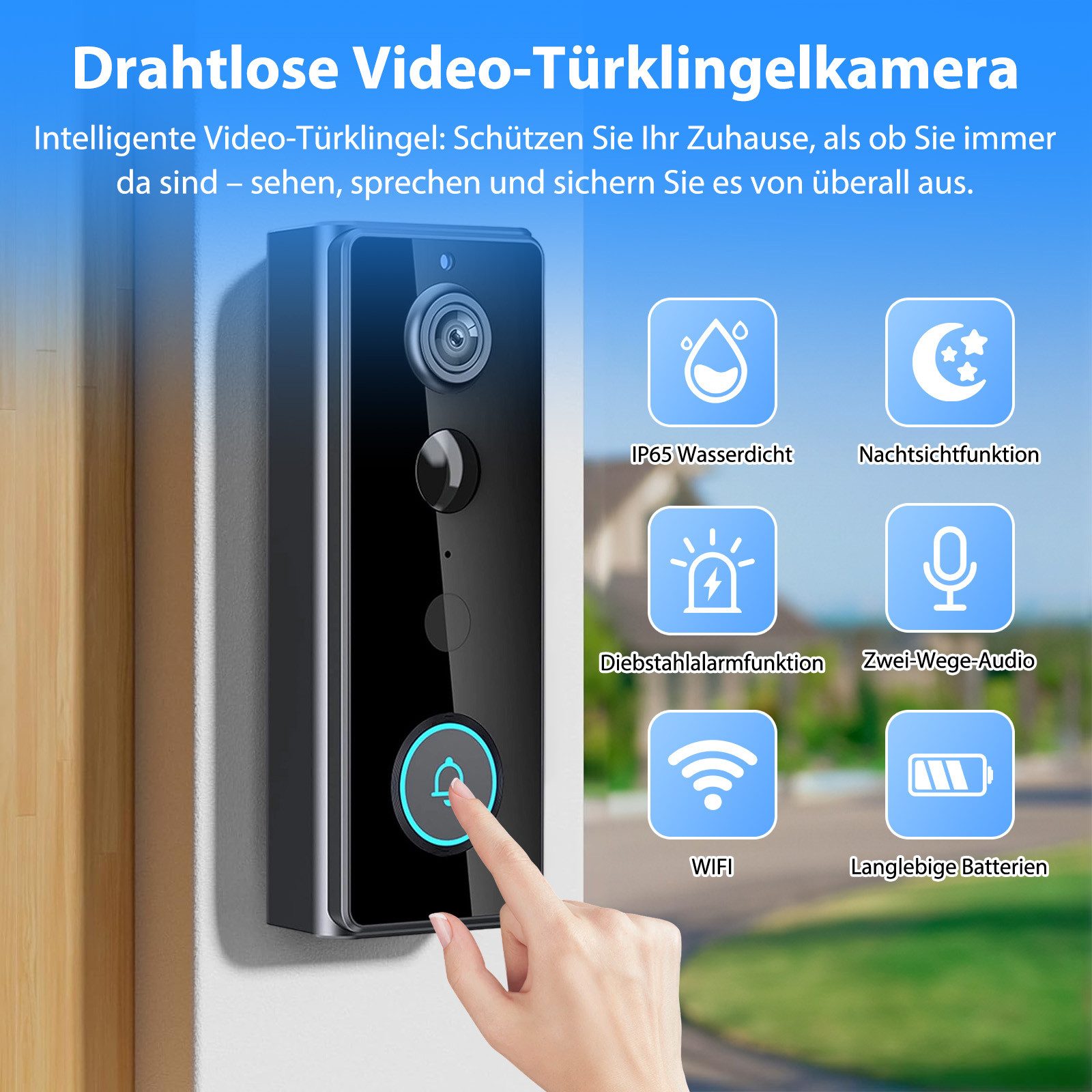 AKKEE Video-Türsprechanlage Wi-Fi Smart Home Türsprechanlage, mit Kamera, Überwachungskamera (Gegensprechfunktion)
