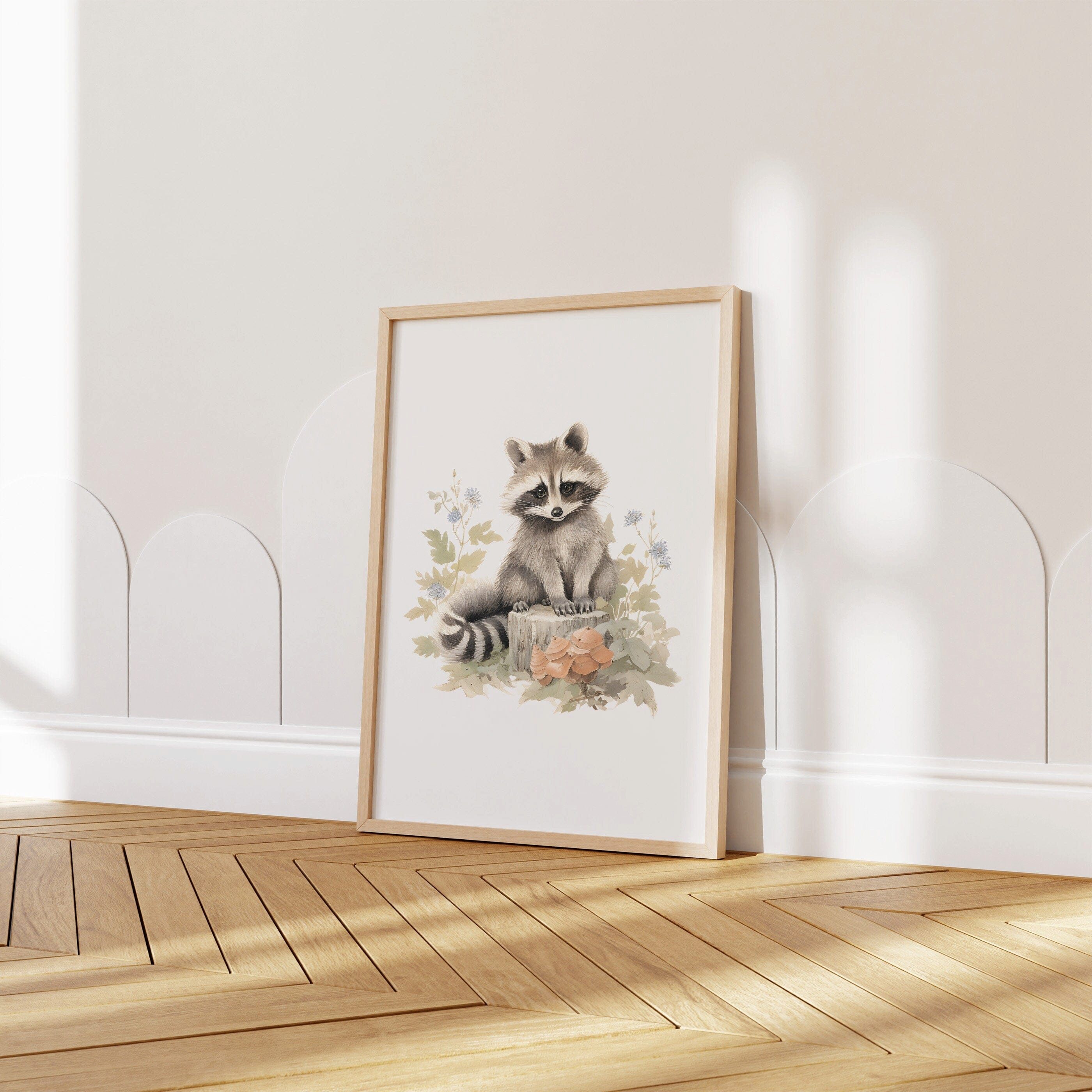 JUSTGOODMOOD Poster Kinderzimmer Tiere Wald Wasserfarben Wanddekoration Kinderzimmer Gesch, Waschbär (1 St) – Bild 2 von 5