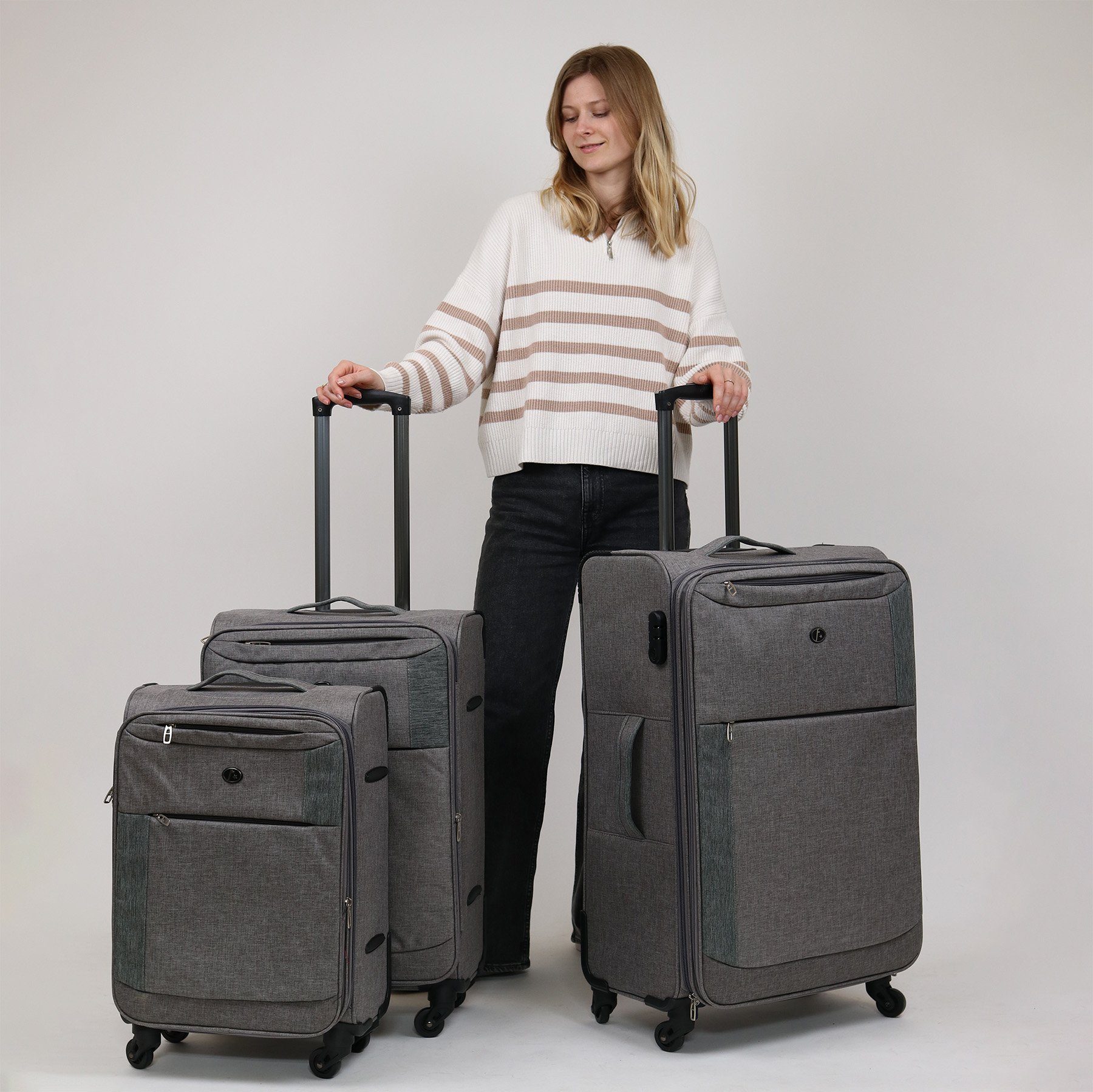 4 Koffer erweiterbar Trolley FERGÉ Reisekoffer Kofferset Set, 3er Rollen, teilig Premium Rollkoffer Saint-Tropez, 3 Weichschale