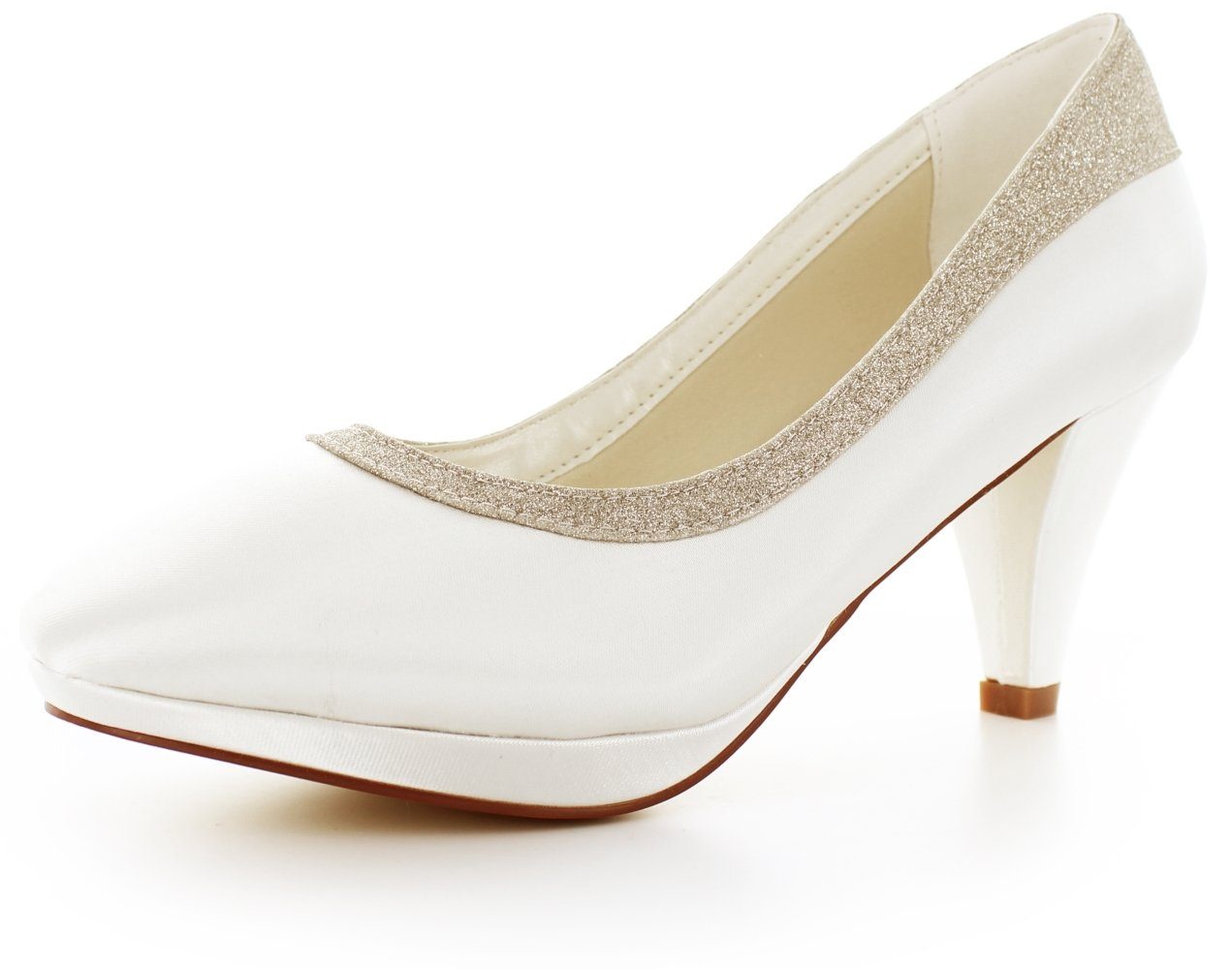 White Lady 838 ivory - einfärbbare Satin-Brautschuhe mit Glitzerrand Pumps günstig online kaufen
