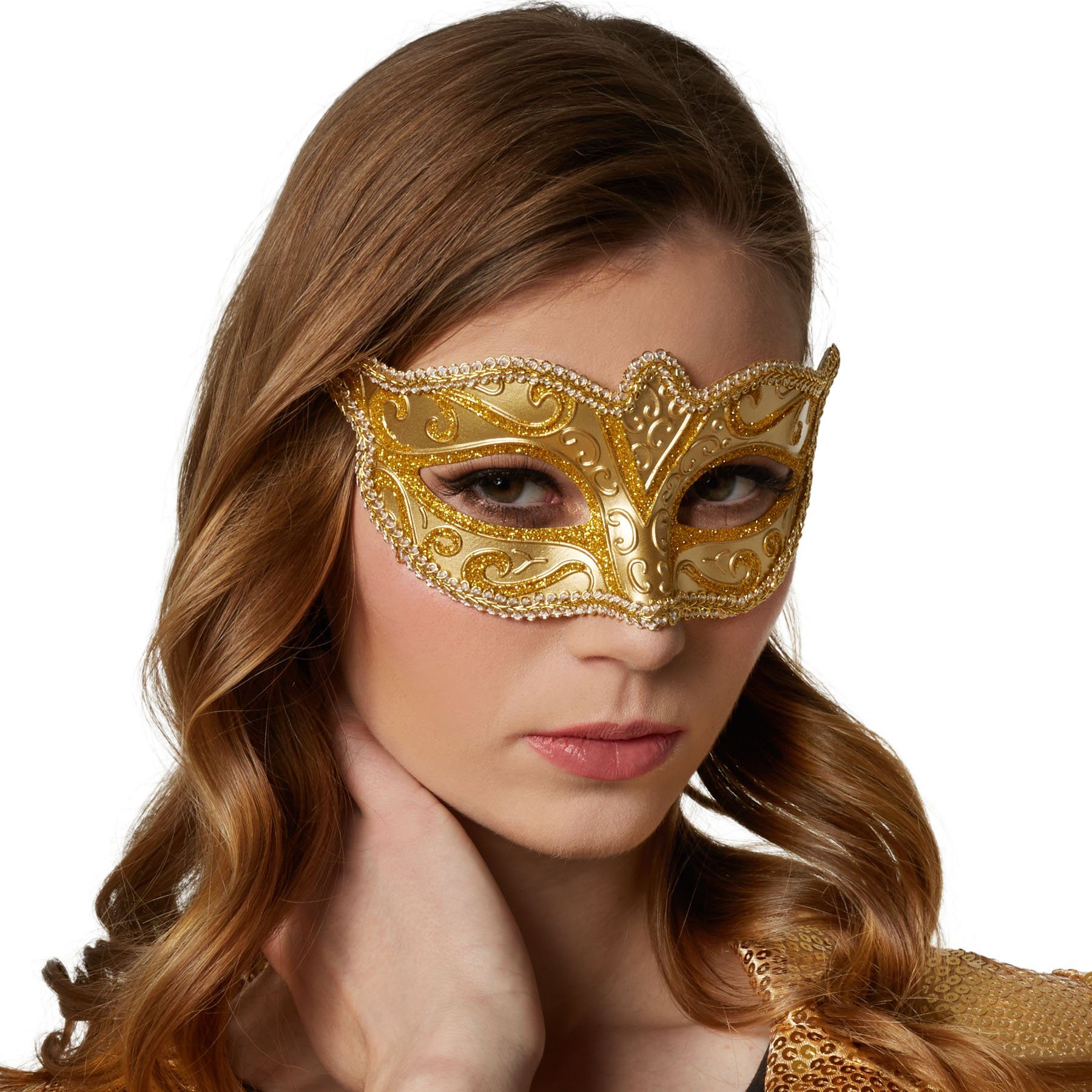 dressforfun Kostüm Faschingskleidung/Maskeradenverkleidung, in gold, ca. 18 x 11 cm, Halbmaske, Einheitsgröße, feine Muster, Zierborte, Gewicht ca. 25 g