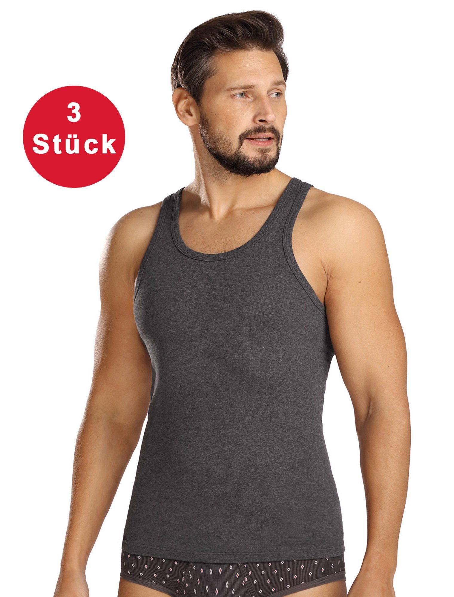 Comte Unterhemd (Set, 3-St) Herren 3er Pack Unterhemd Shirt ärmellos Tank Top Achselhemd Feinripp dunkelgrau