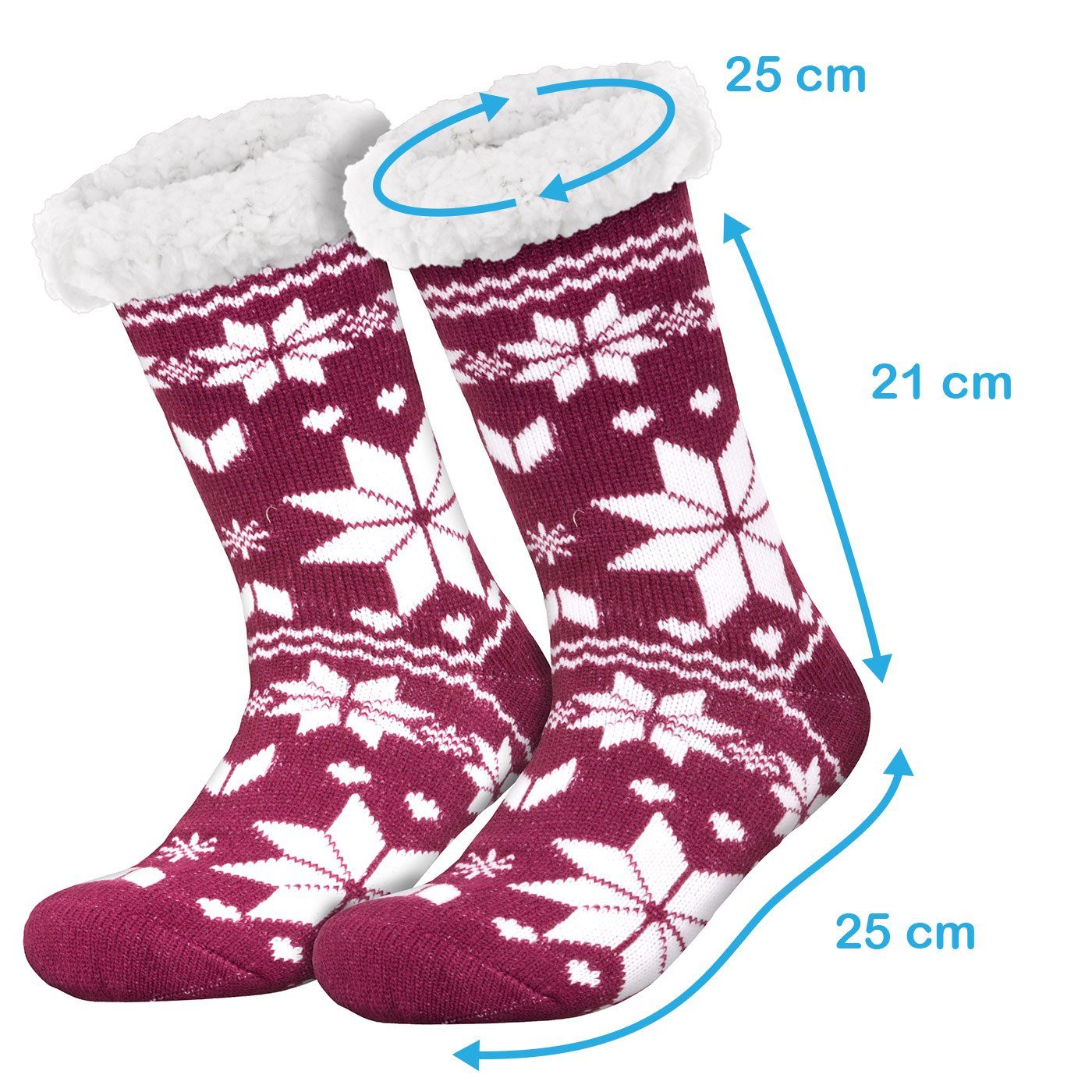 compagno Kuschelsocken (1-Paar) Wintersocken Anti Noppensocken Kuschelsocken Sohle Einheitsgröße Rutsch Damen Socken rosa Schnee-Sterne Herren