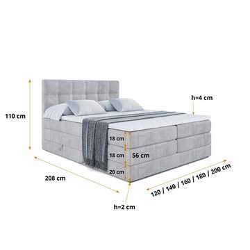 ALTDECOR Boxspringbett MARCE KING (Multipocket-Matratze H4 und H3 Matratze Bonellfederung Topper Kopfteil)