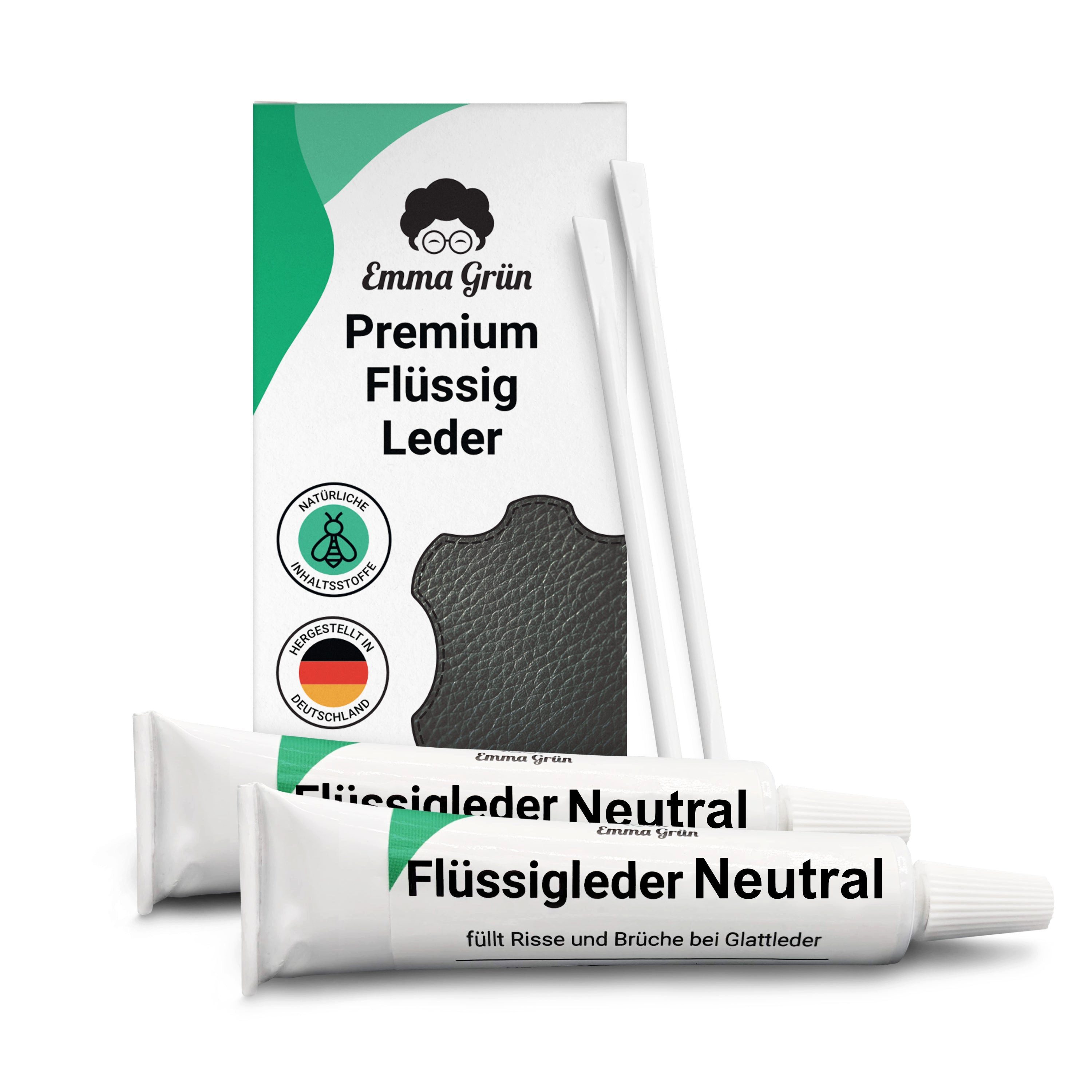 Emma Grün Reparatur-Set Flüssigleder Neutral 7 ml inkl. Spachtel, Set zum Füllen von Rissen & (Brand)Löchern, aus deutscher Manufaktur