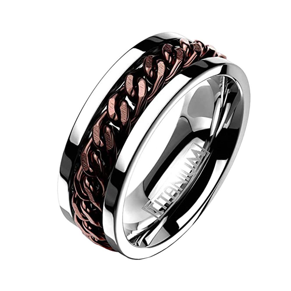 Taffstyle Fingerring Titan Ring Biker Rocker Silber Coffee Kette Spinning Größe 70 (22.3) (Herren zum Geburtstag Weihnachten Valentinstag Vatertag), Fingerring Herrenring Bandring Biker Schmuck Geschenke für Männer