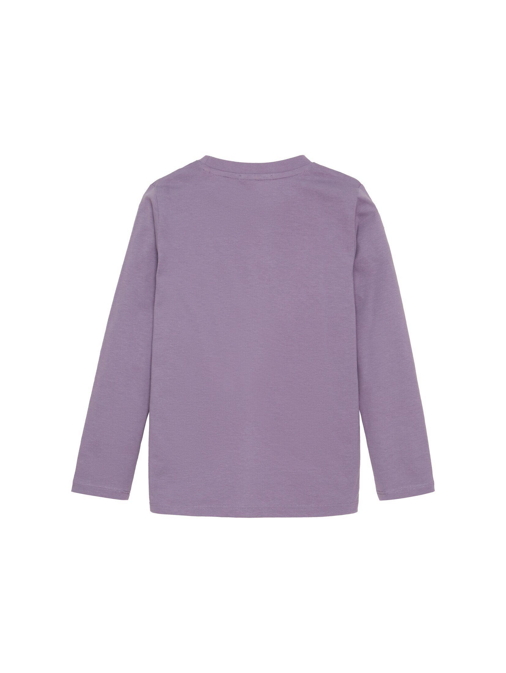 Bio-Baumwolle mit greyish Langarmshirt TOM T-Shirt purple TAILOR