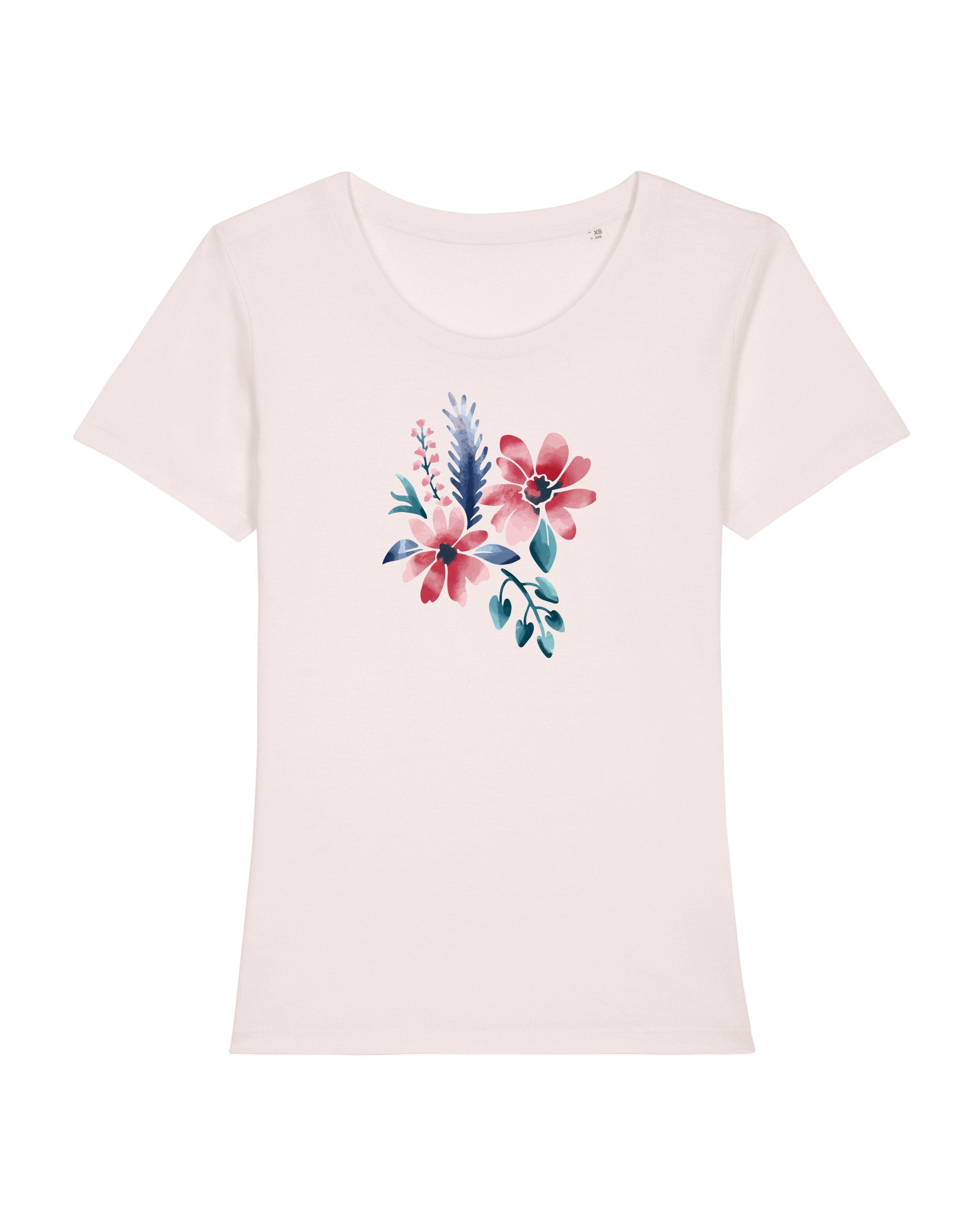 wat? 02 rosa Apparel (1-tlg) creme Wasserfarbe Print-Shirt Blume meliert in