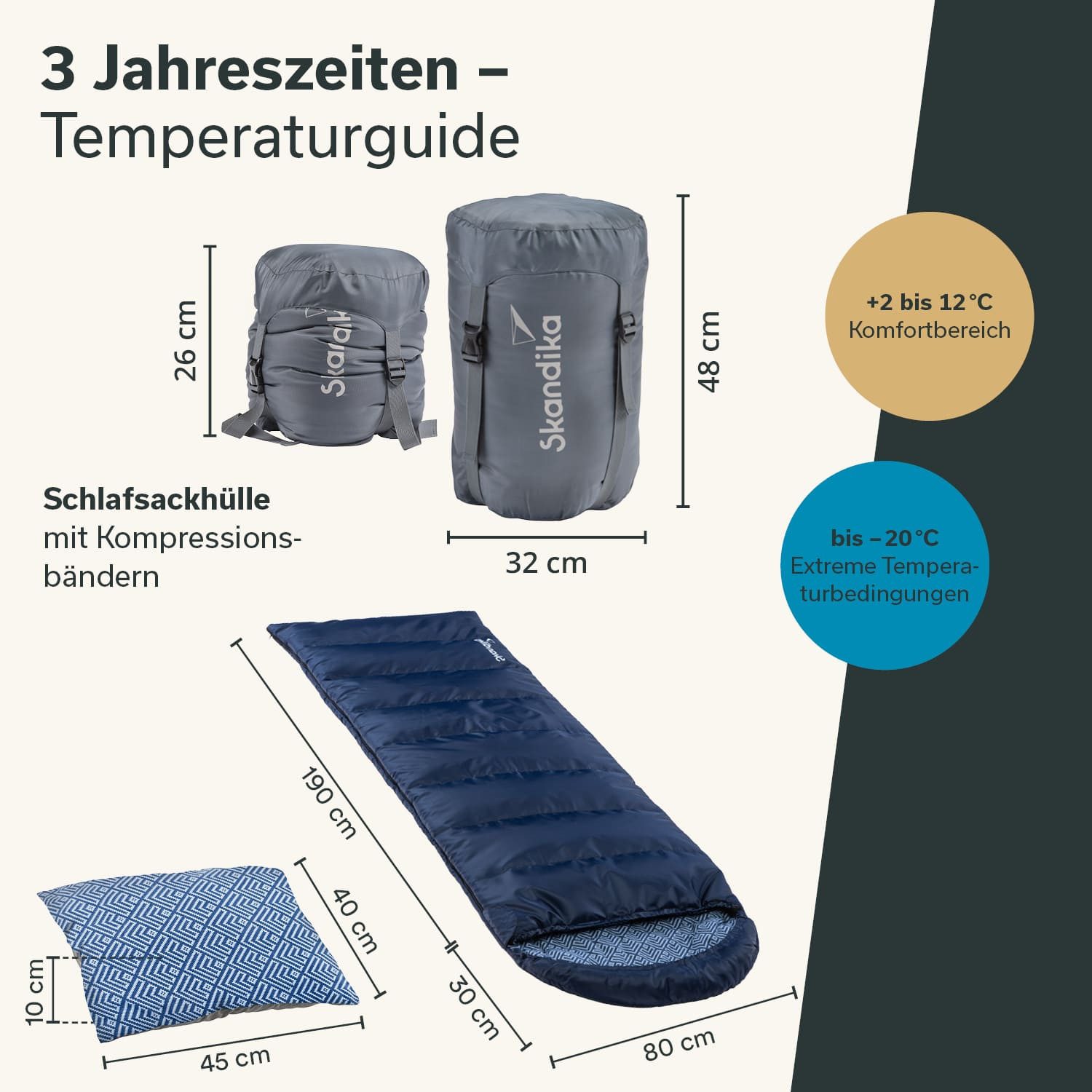 Skandika Schlafsack Dundee + Kopfkissen, 3 Jahreszeiten, bis -20°C - 220x80cm, Koppelbar (Innentasche mit Klett, Koppelbar, Kapuze/Kopfteil mit Kordel), Innenfu – Bild 5 von 5