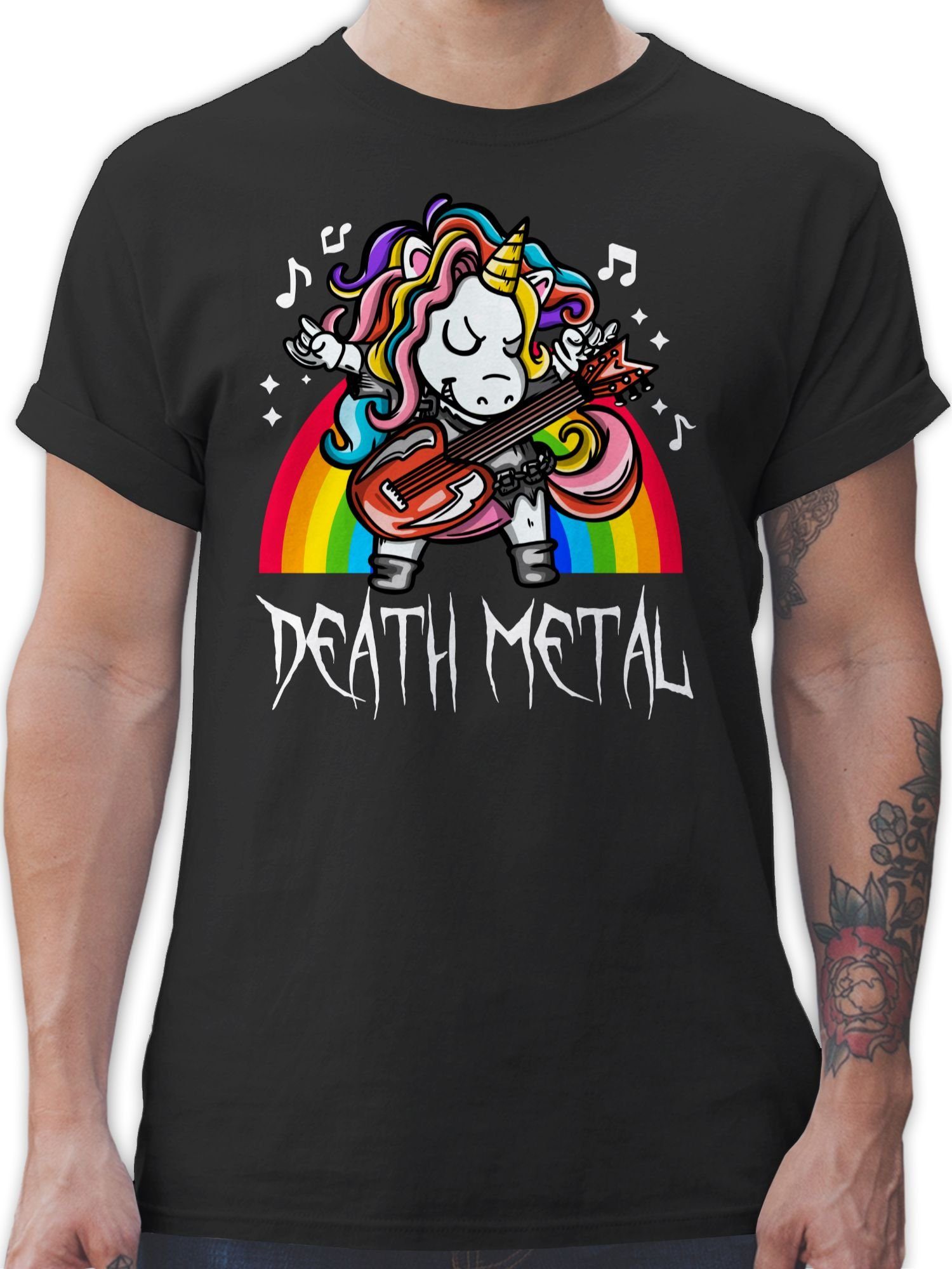 Shirtracer T-Shirt Death Metal Einhorn Einhorn Geschenk 01 Schwarz