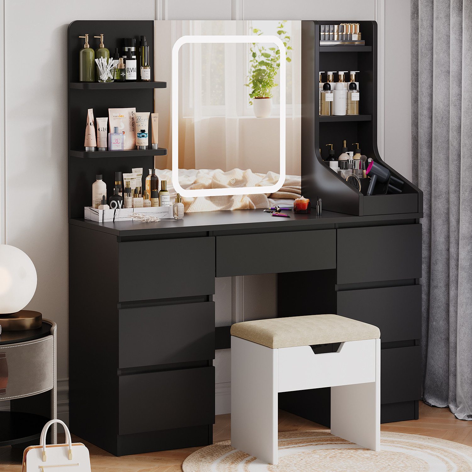 HOMALL Schminktisch Schminktisch mit Spiegel und LED Mit 7 Schubladen und 8 günstig online kaufen