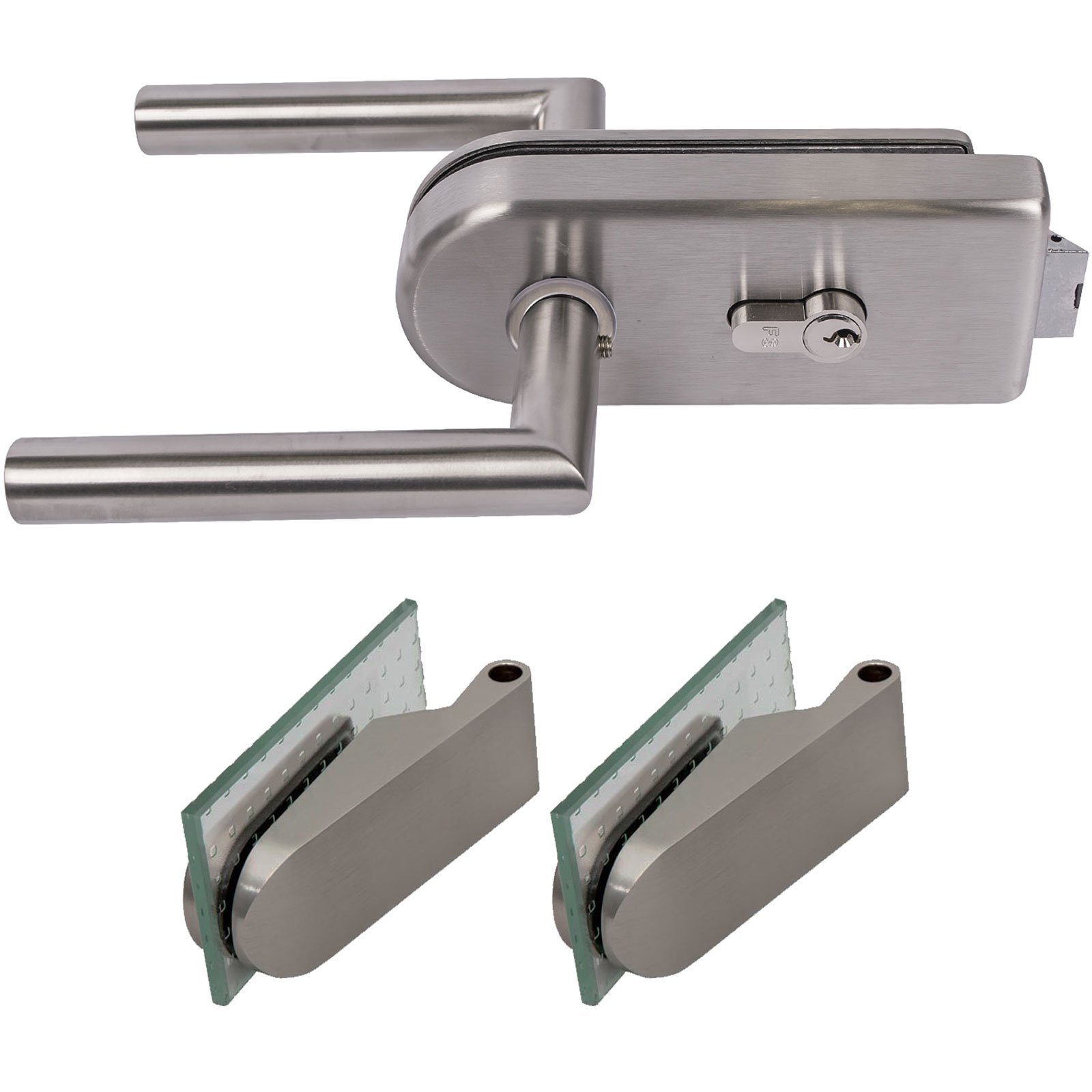 inova wohnen Türbeschlag Komplettset aus Edelstahl für Glas-Drehtüren, abschließbar, inkl. Türdrücker und Türbänder