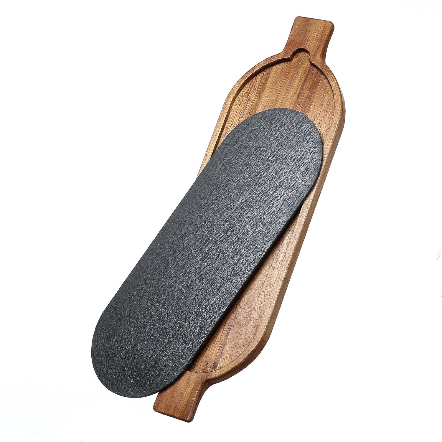 Käseplatte, Holz, ellipse (1-tlg) GAUMENKICK Schieferplatte Servierplatte Akazienholz Servierbrett mit Tablett