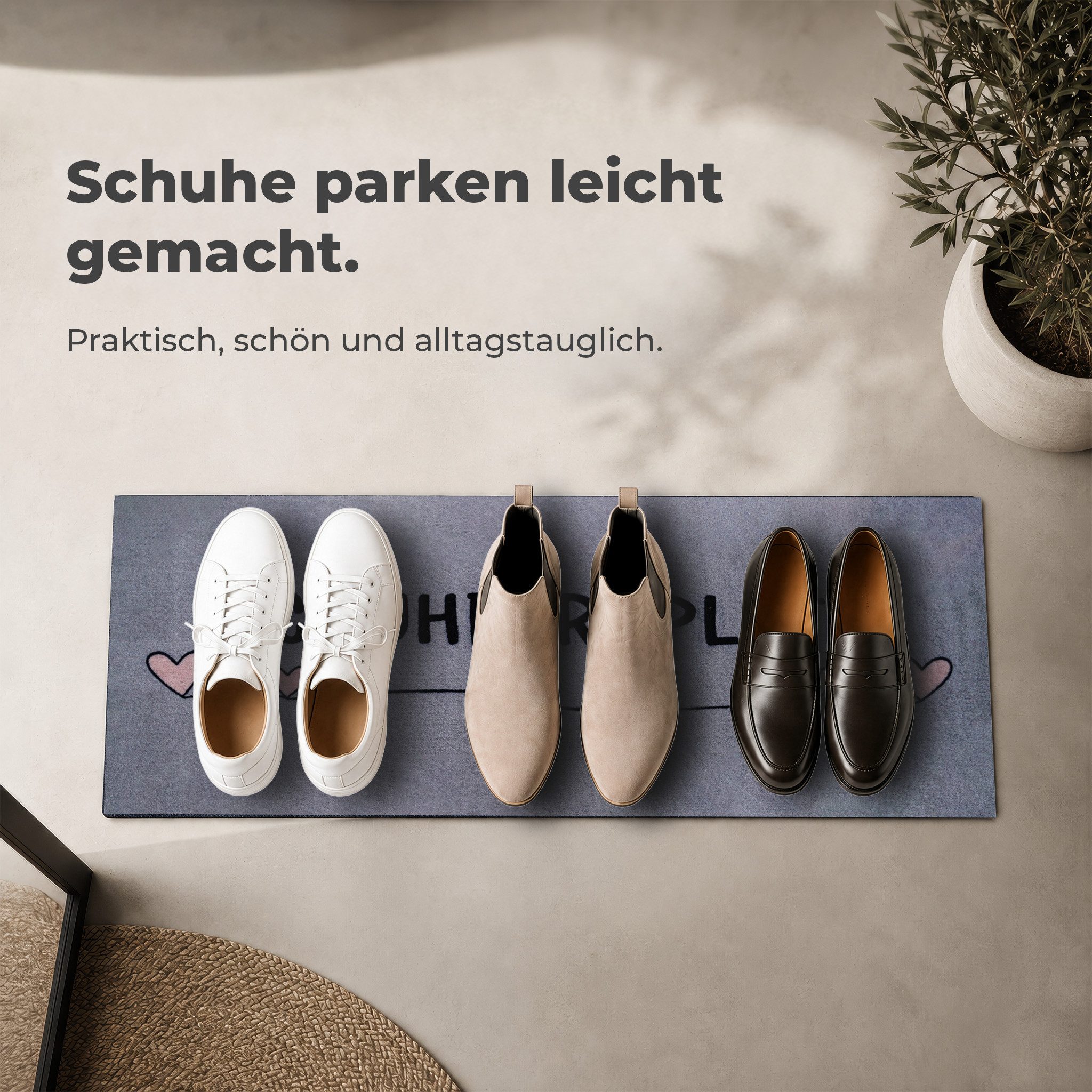 Floordirekt Fußmatte Varo, Waschbare Schuhmatte mit Schuhparkplatz, rutschhemmend, Schuhparkplatz für bis zu 4 Paar Schuhe