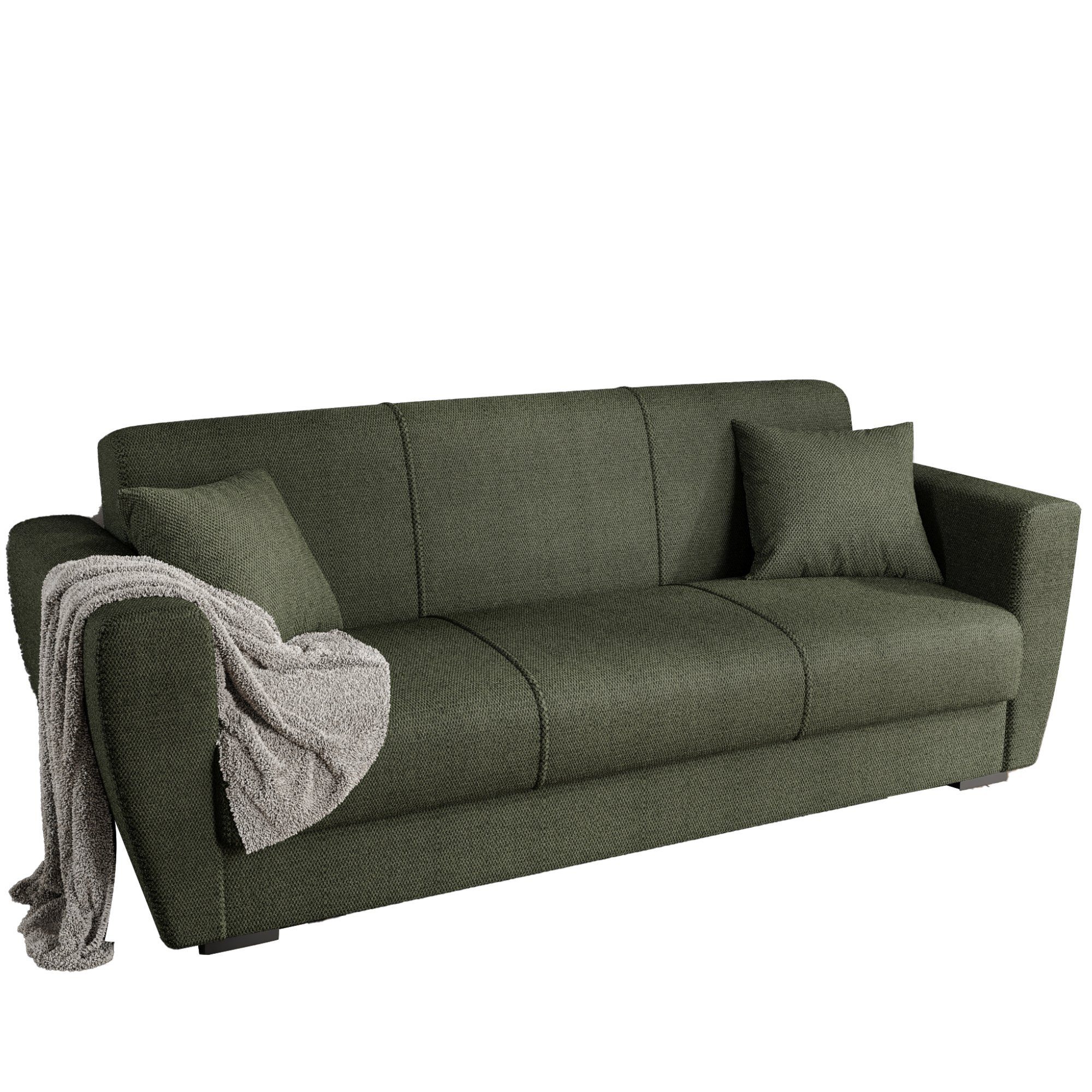 Gozos Sofa Gozos 85 Sitzer, 3 x x Series Palamos Bettfunktion 86 Grün Leinenoptikstoff, cm Couch 221