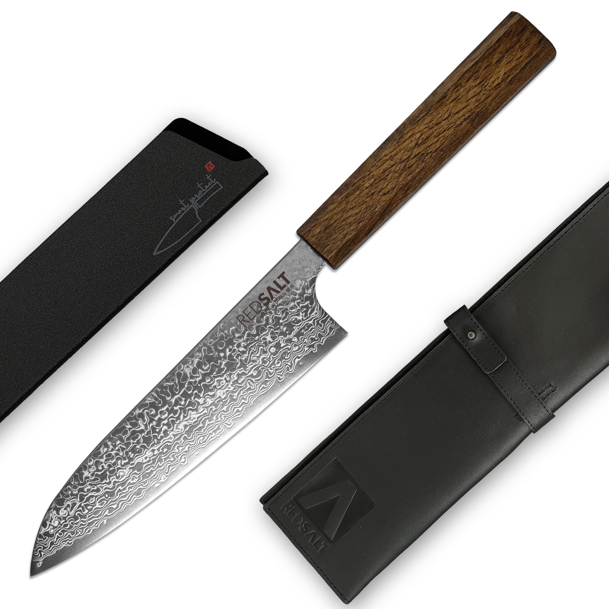 REDSALT® Damastmesser SANTOKU  17cm SPG2 Damaststahl Kochmesser handgefertigt, TAKEFU SPG2 Kern, 65 Lagen, rostfrei, Made in Japan