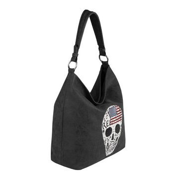 ITALYSHOP24 Schultertasche Damen Totenkopf Shopper Tasche, als Beuteltasche, Crossover & Umhängetache tragbar