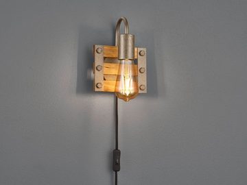 meineWunschleuchte LED Wandleuchte, LED wechselbar, Warmweiß, mit Schalter und Stecker Holz-lampe rustikal Vintage Industrial H 20cm