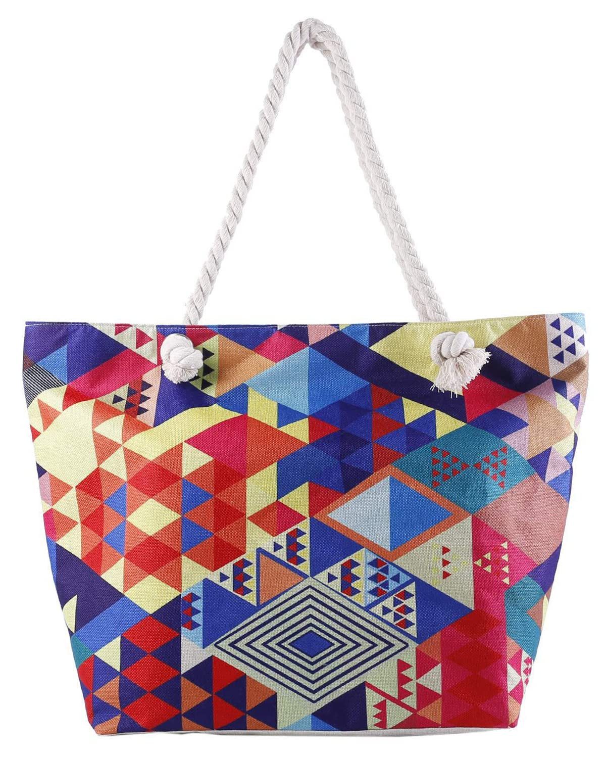 GOOLOO Strandtasche Strandtasche Familie Strandtasche Shopper Damen Badetasche Tragetasche (Stylische geräumige Tragetasche mit bunte Geometrie-Design, Badetasche Damen Wasserdicht, Beach Bag Tote Bag,55,9cm*40,6cm*17,8cm), für Strand, Pool, Shopping, Ausflüge und Sport