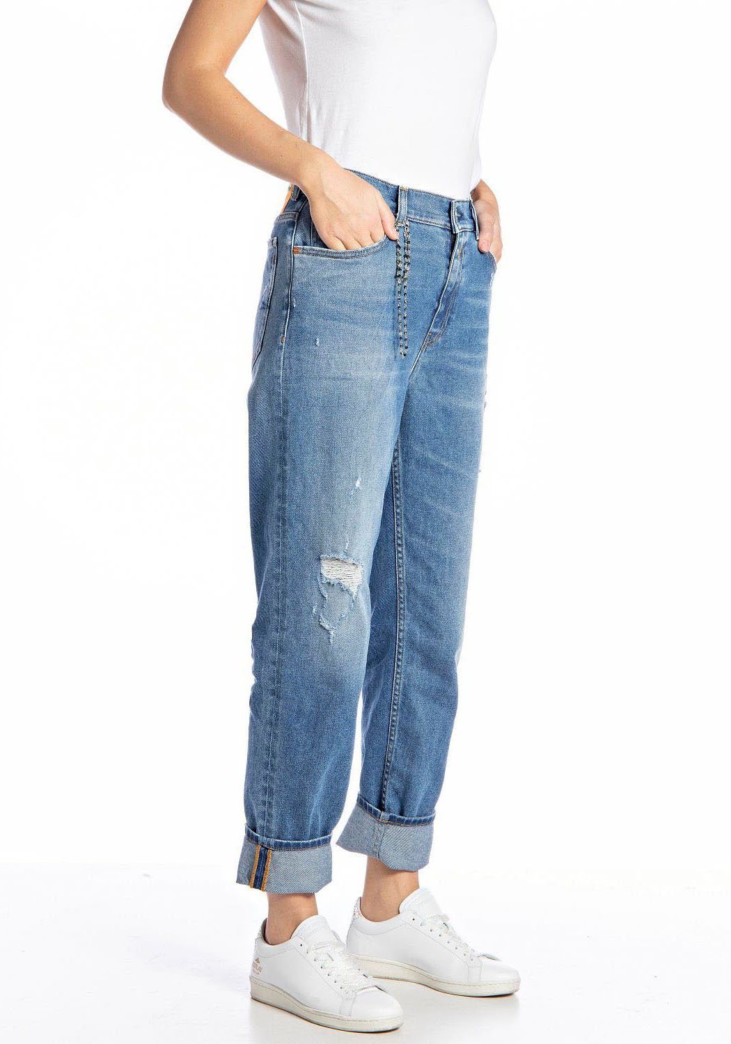 mit KILEY Replay Straight-Jeans Kettendetail Look im Used