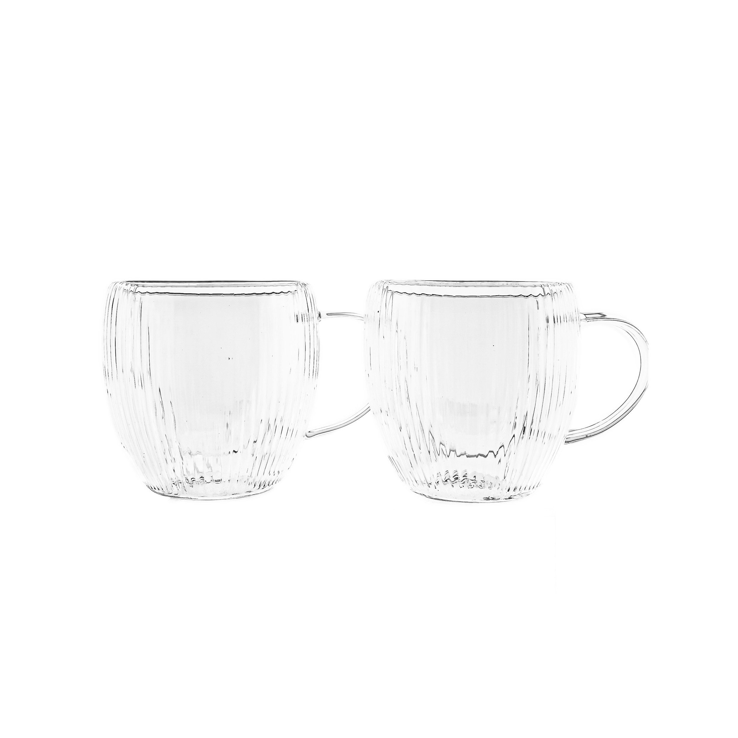 Almina Gläser-Set "Freya Double" - Doppelwandig, 250 ml mit Henkel und Relief-Design, 2-tlg.