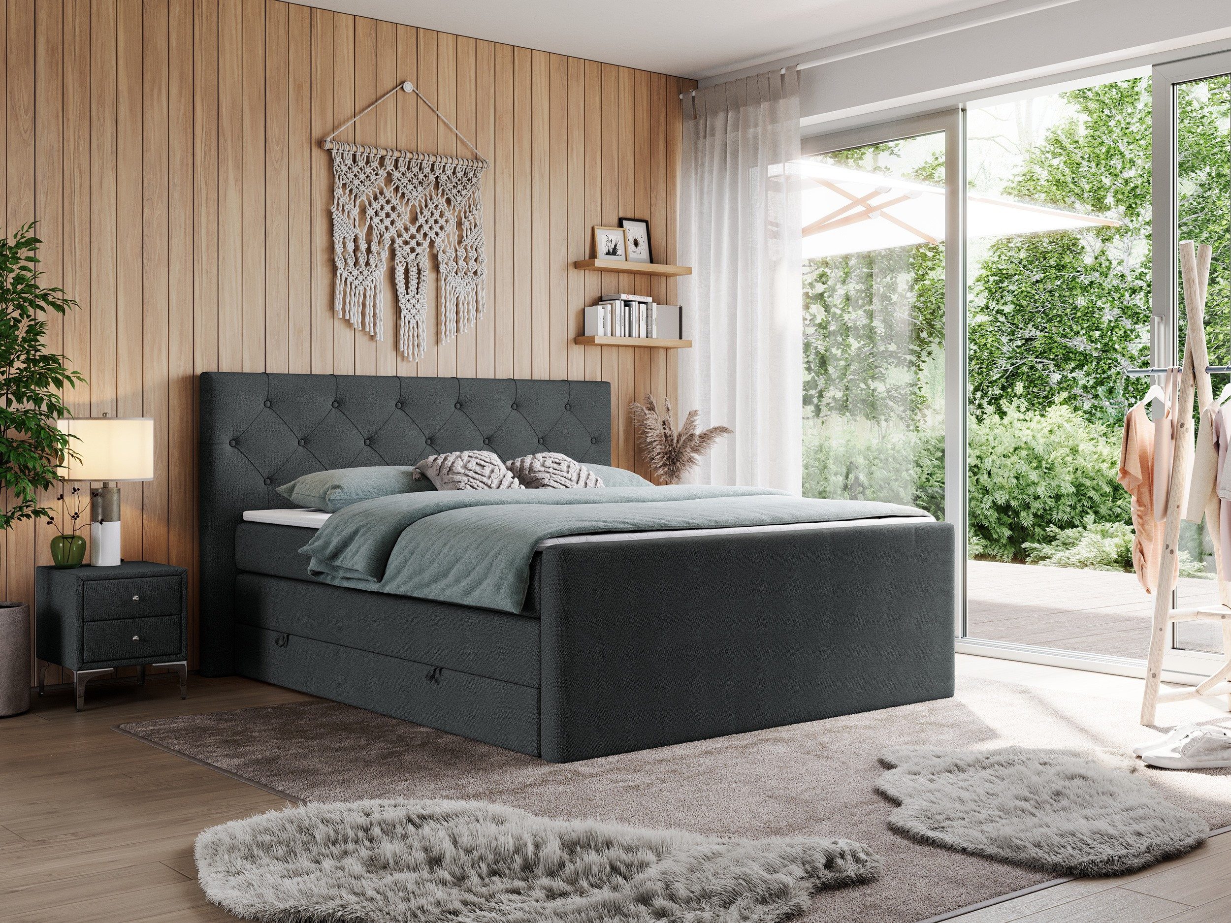 MKS MÖBEL Boxspringbett KING VELEN (T30-Schaum, Topper T25, Bonell-Federn), Doppelbett mit Multipocket-Matratzen, Polsterbett mit Kopfstütze