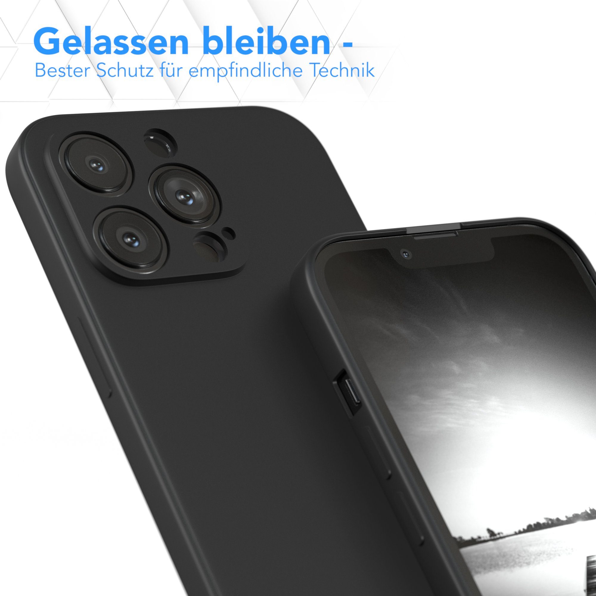 EAZY CASE Handyhülle für Apple iPhone 13 Pro Hülle Silikon 6,1 Zoll, Silikon Schutzhülle mit Kameraschutz kratzfest Back Cover Etui Schwarz – Bild 4 von 5