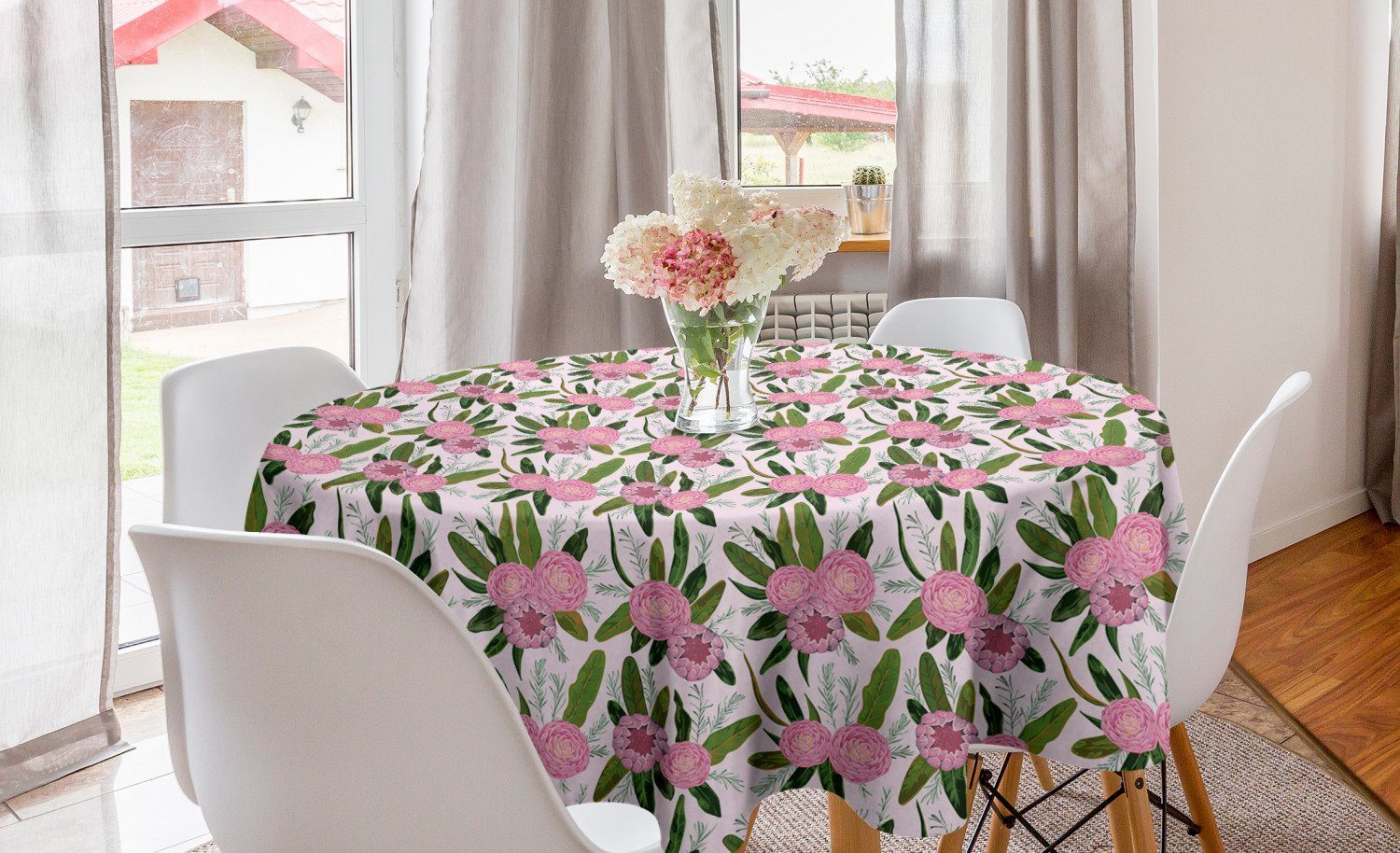 Abakuhaus Tischdecke Kreis Tischdecke Abdeckung für Esszimmer Küche Dekoration, Blumen Camellia Blumen und Blätter