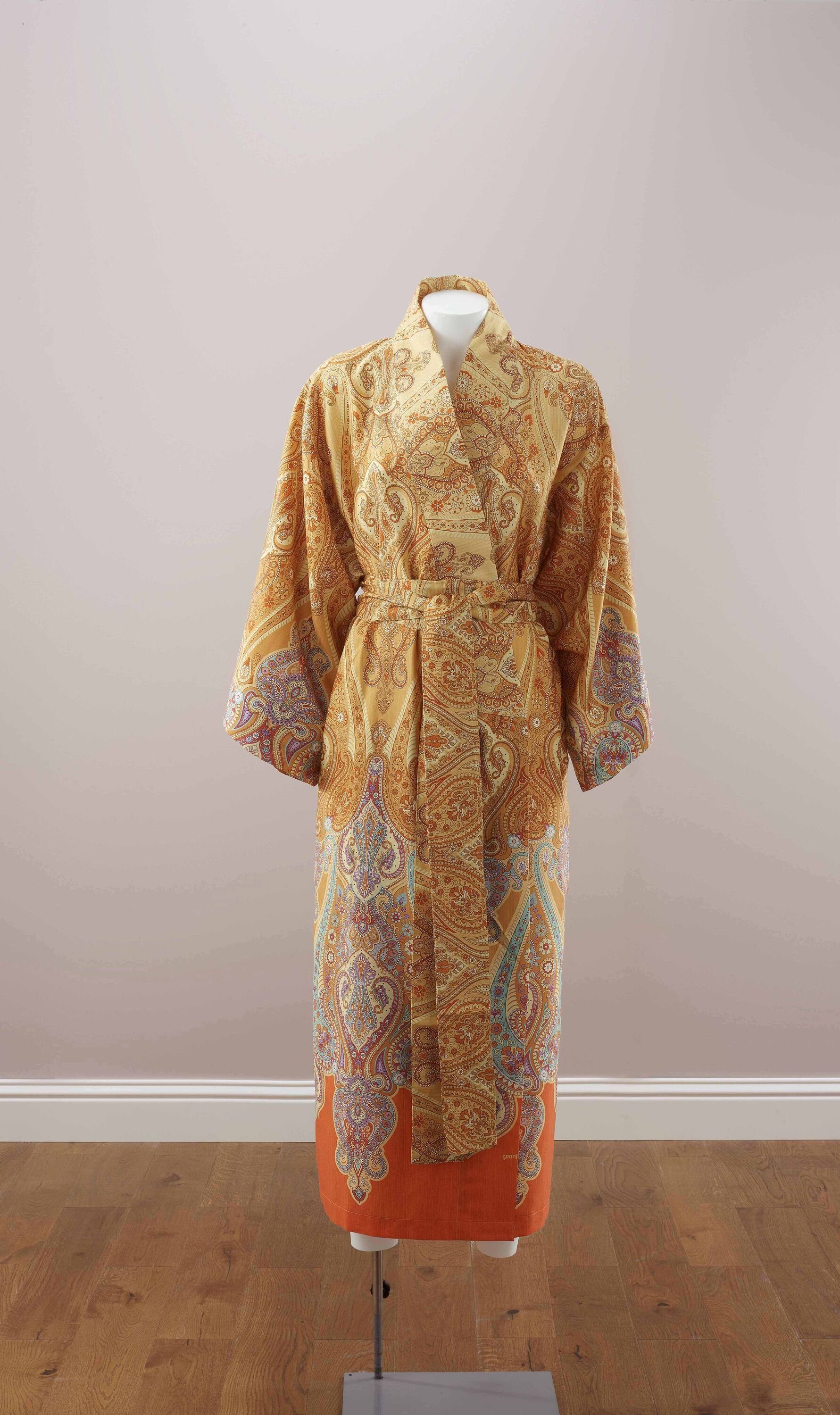 Baumwolle, RAGUSA, Baumwolle knieumspielend, Kimono satinierter GOLD Bassetti Schnürverschluss, aus