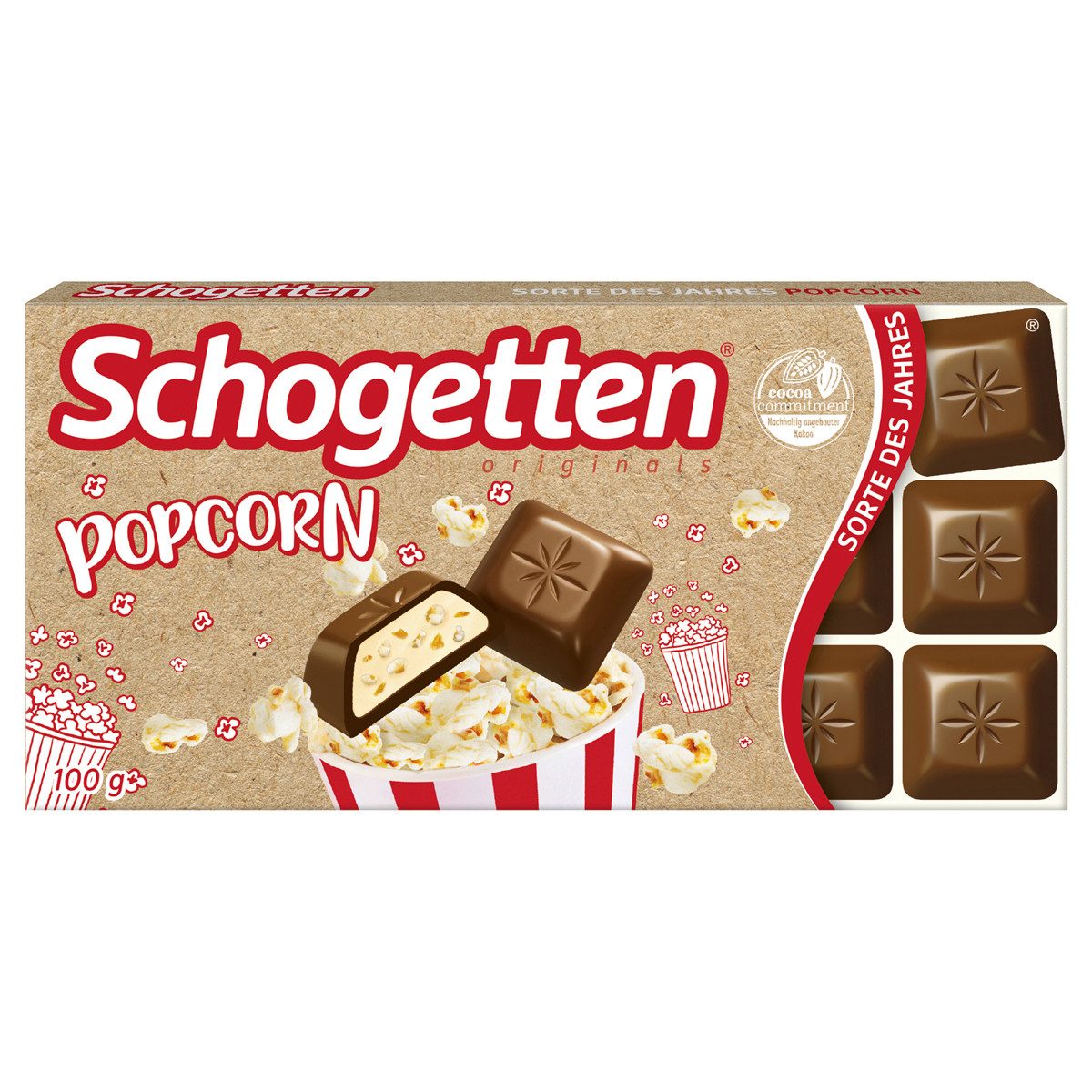 Schogetten Schokolade, Schogetten Popcorn Edel Alpenmilch mit Mais und Popconstückchen 100g