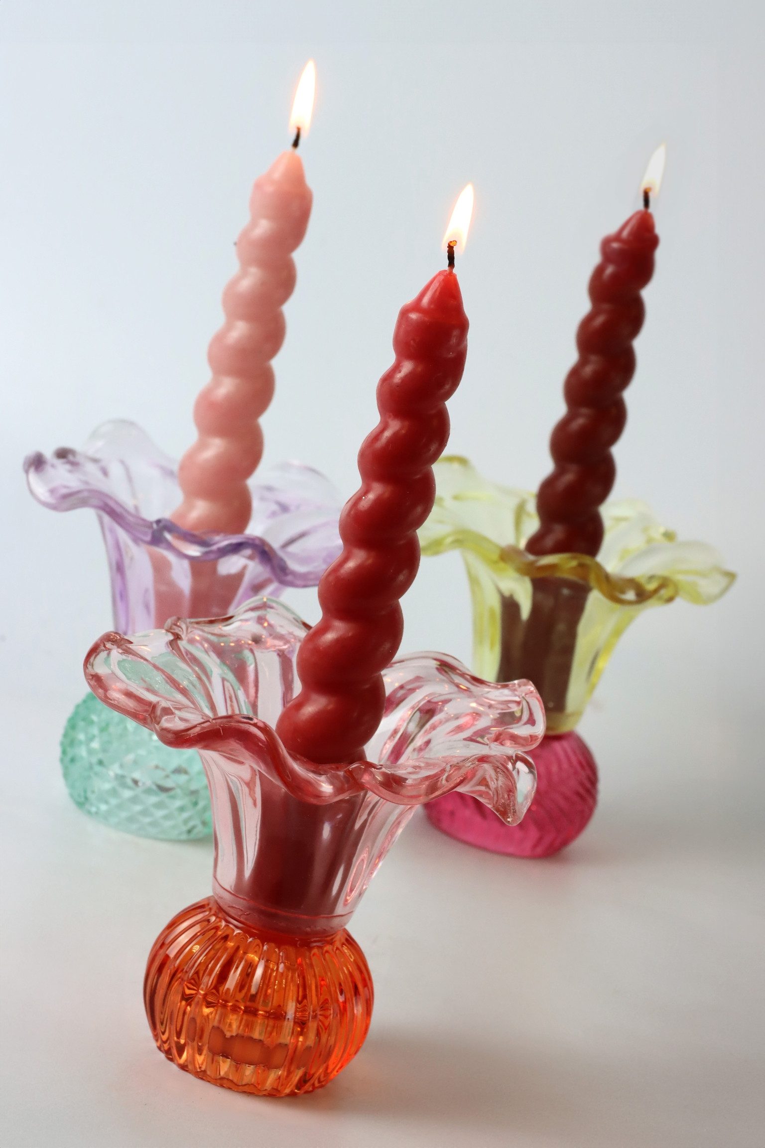 FURNARO Dekovase (3 St., 3 Glasvasen/Windlichter in verschiedenen Farben), Glas, ø13,5 cm hoch, vielseitig als Windlicht oder Vase einsetzbar