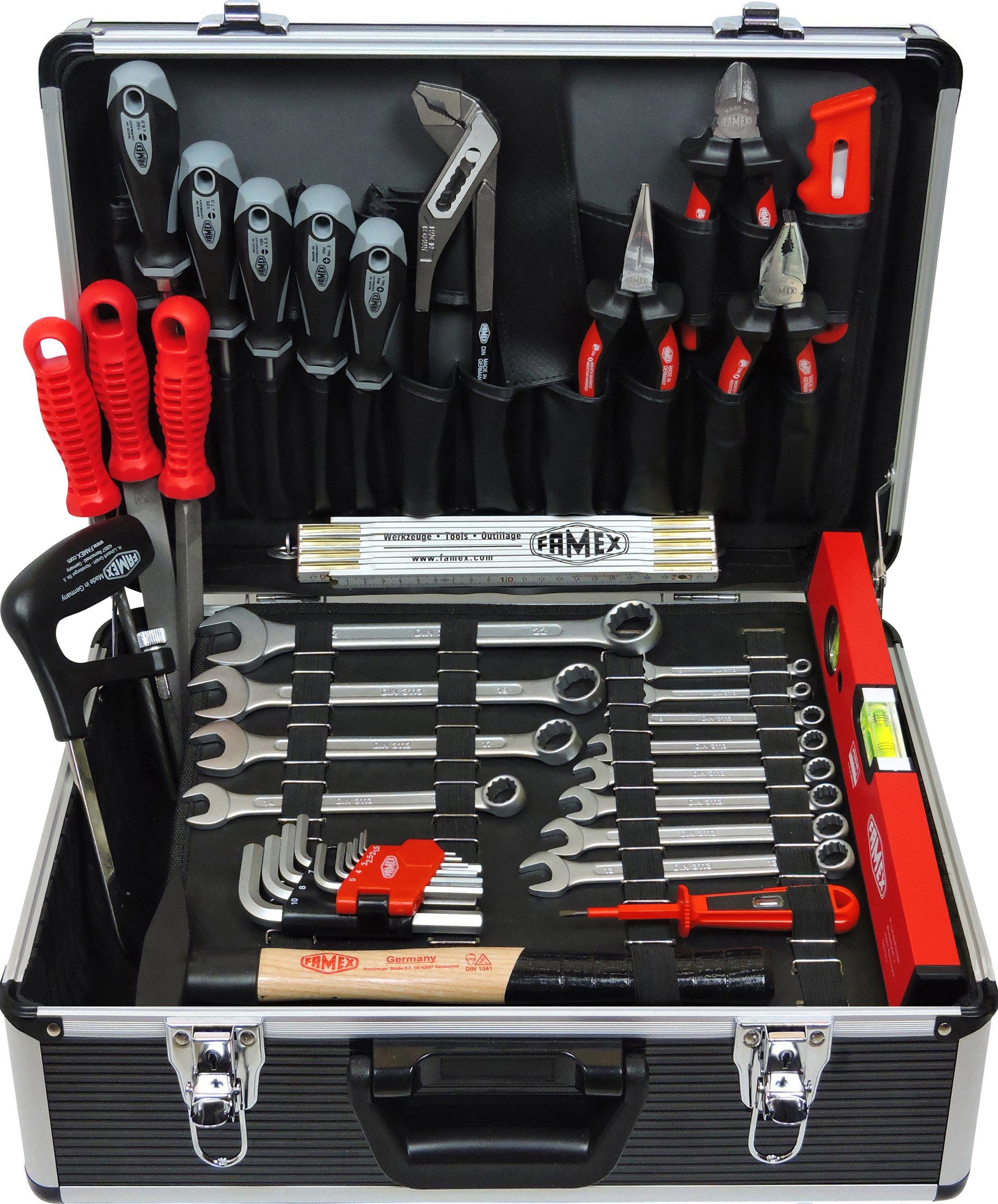 FAMEX Werkzeugset 749-88 Profi Werkzeugkoffer Werkzeug Set gefüllt - PROFESSIONAL, abschließbar mit