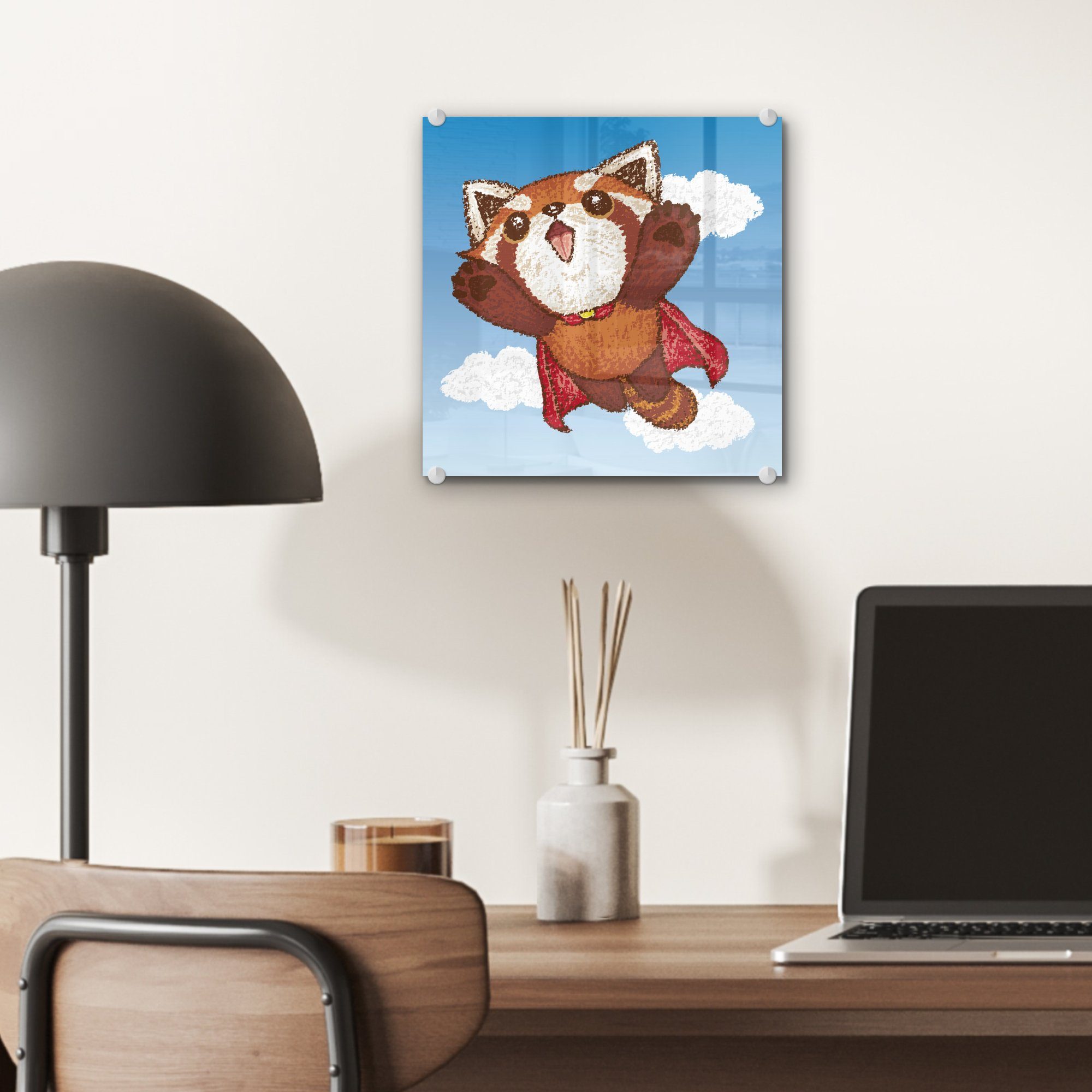 - als - Glas Acrylglasbild St), eines roten Illustration auf Wandbild (1 auf Superheld, Bilder - Wanddekoration Pandas Foto MuchoWow Glasbilder Glas