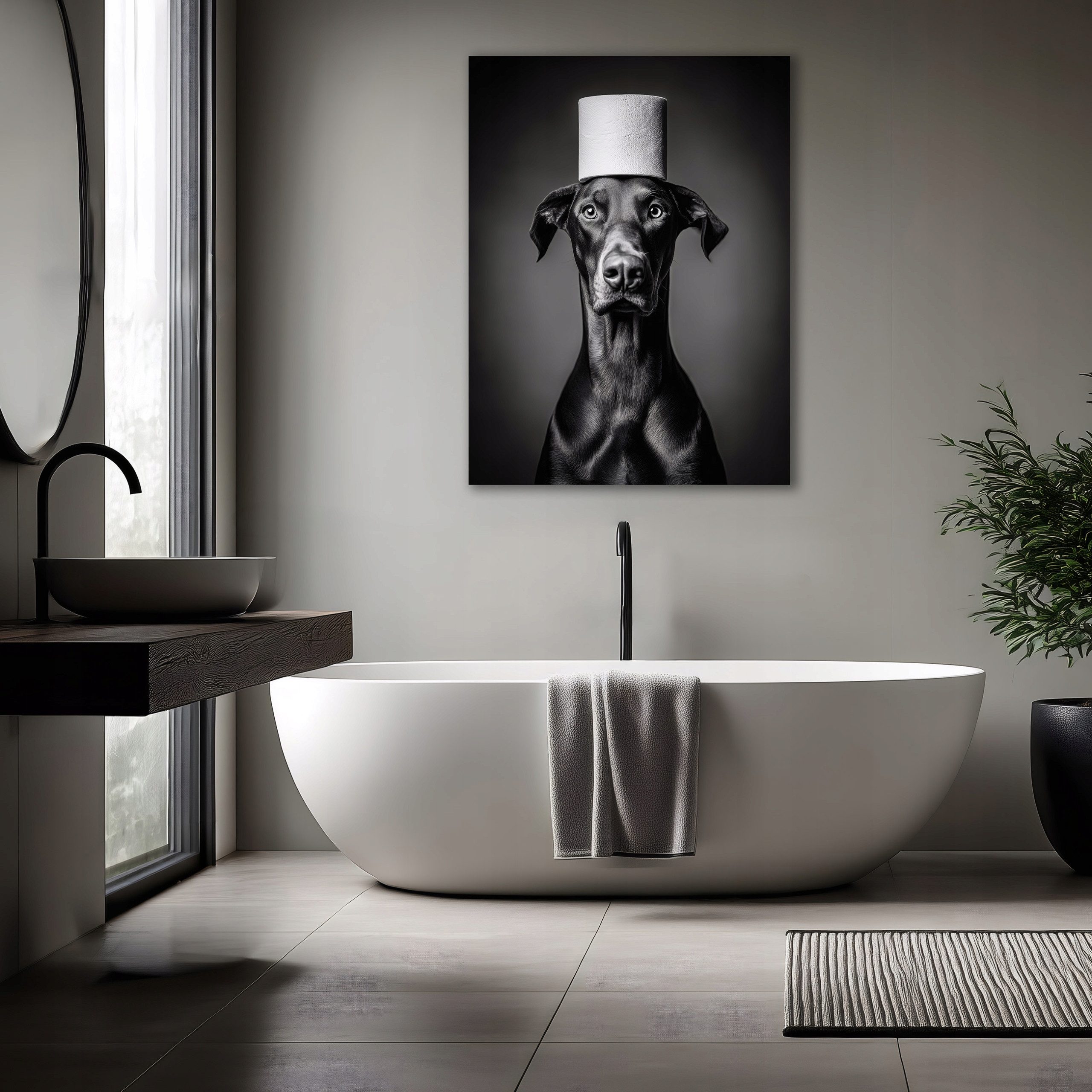 Wallarena Fototapete Hund Toilettenpapier - Schwarz - Vlies - Badezimmer, glatt, 30x40x2cm