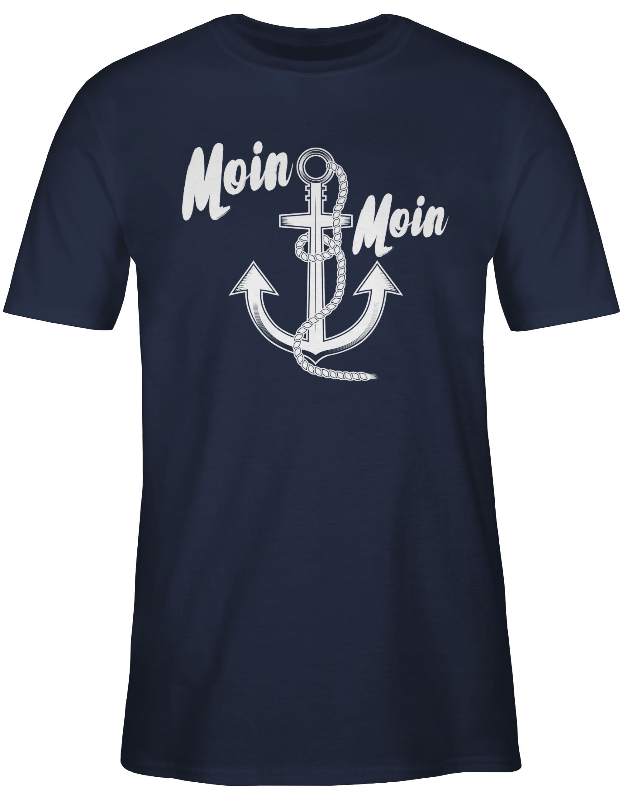 Navy Moin Shirtracer Statement T-Shirt Sprüche 1 Moin Anker Blau