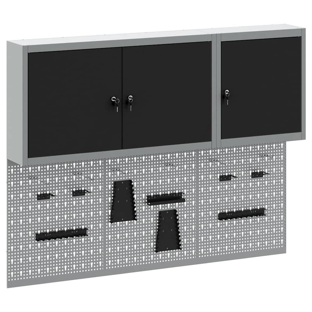 vidaXL Werkzeugschrank Werkzeugschrank-Set 5 Stk. Schwarz Pulverbeschichteter Stahl (5-St)