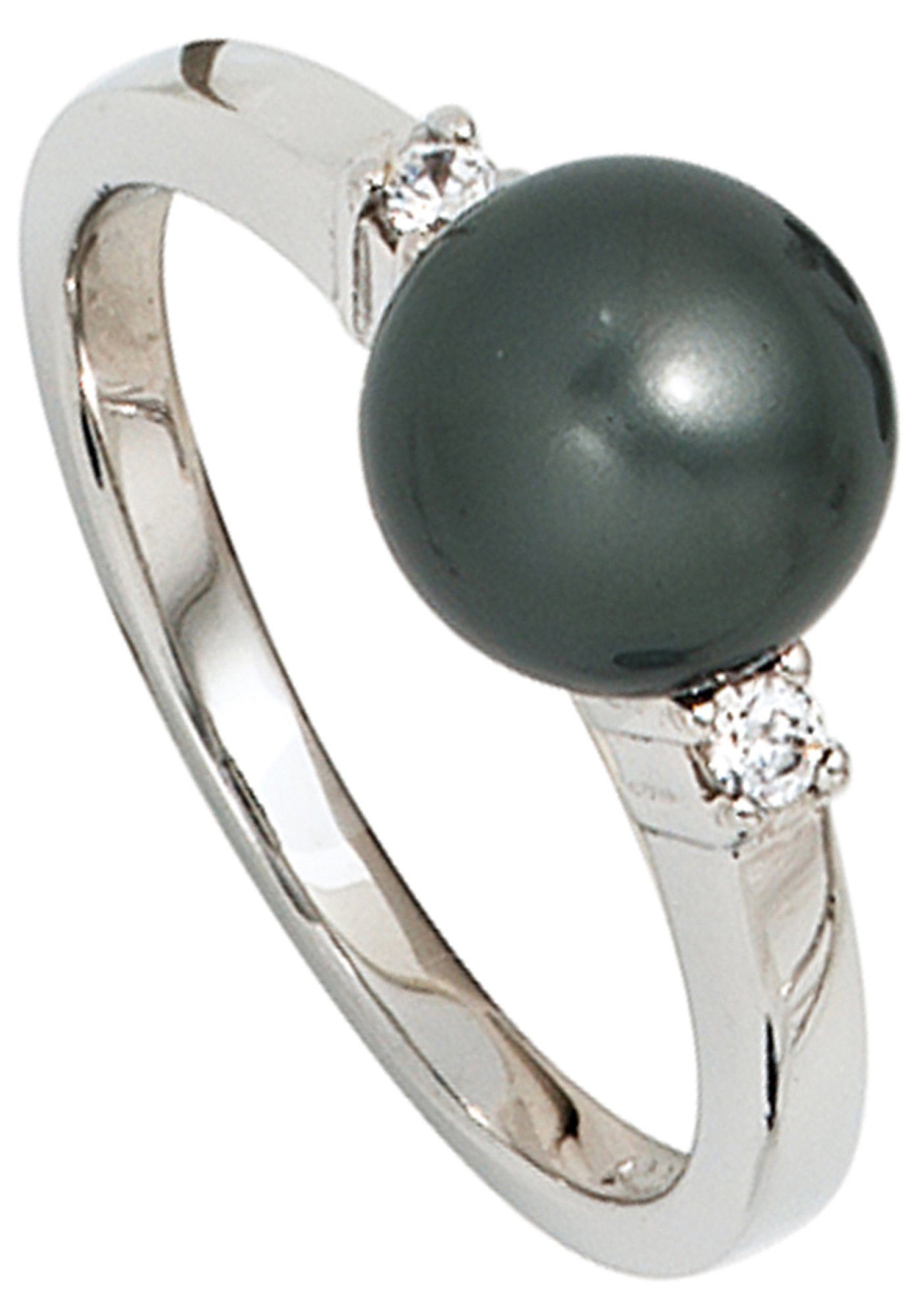 JOBO Perlenring, 925 Silber mit synthetischer Perle und Zirkonia