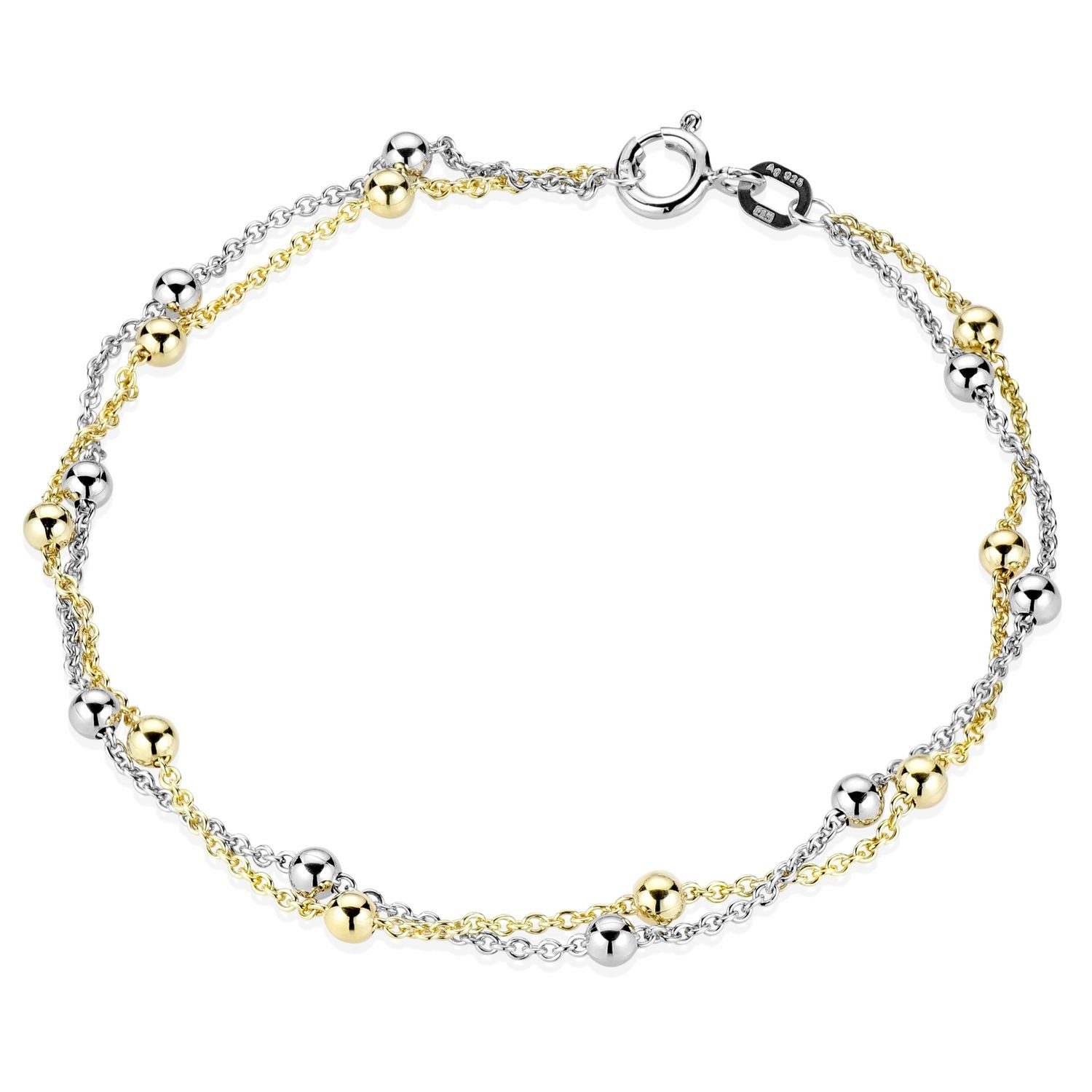 Materia Armkette Damen Kugeln Bicolor Gold SA-109, 925 Sterling Silber, rhodiniert, vergoldet