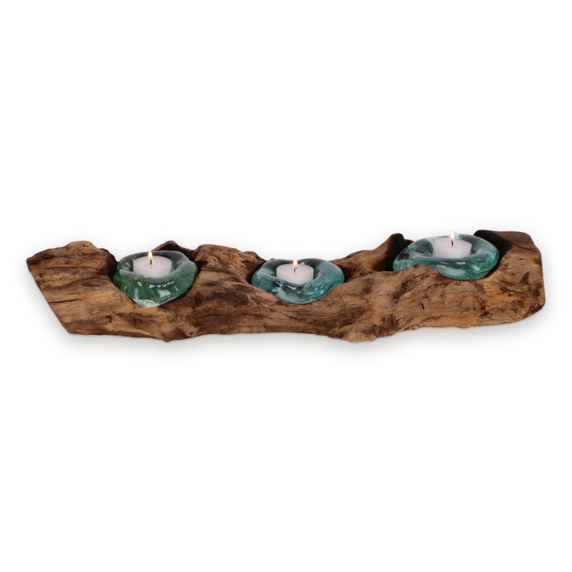 AlPa Living 100% Handmade Teelichthalter Wurzelholz mit 3 Glasmulden, herausnehmbare Glasmulden, Unikat