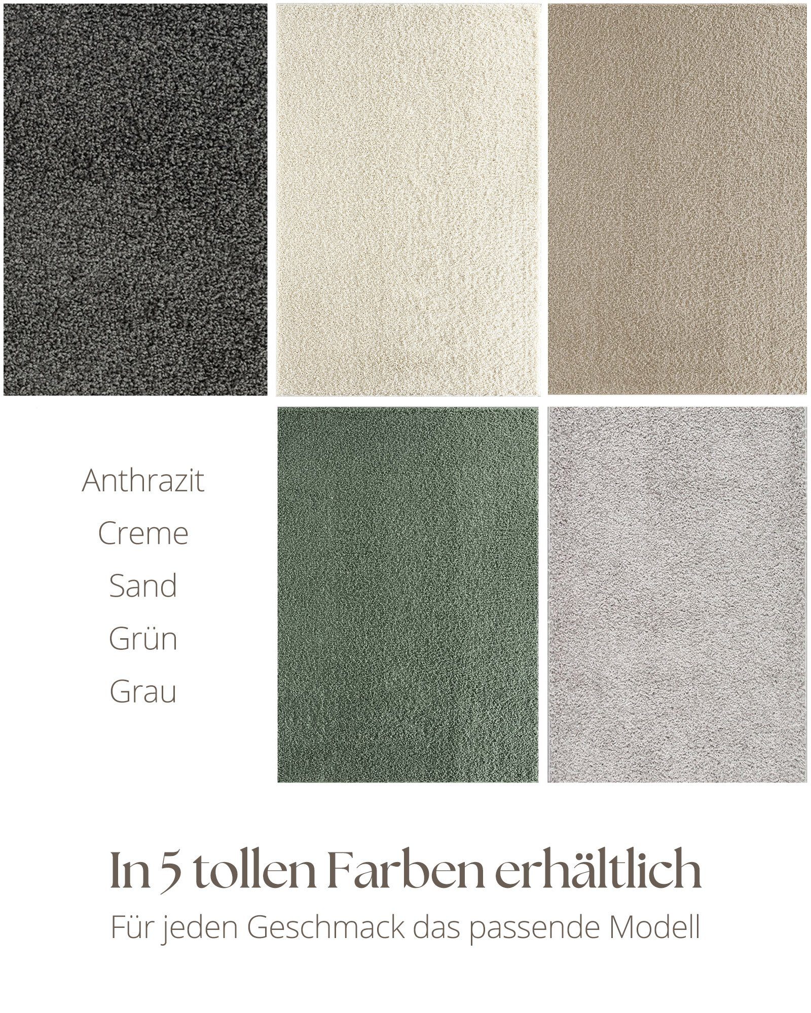 the carpet, mm, Höhe: Wohnzimmer, Rechteck, waschbar, 30 Teppich, Schlafzimmer, grün Foxy Shaggy Anti-Rutsch Hochflor-Teppich Langflor,