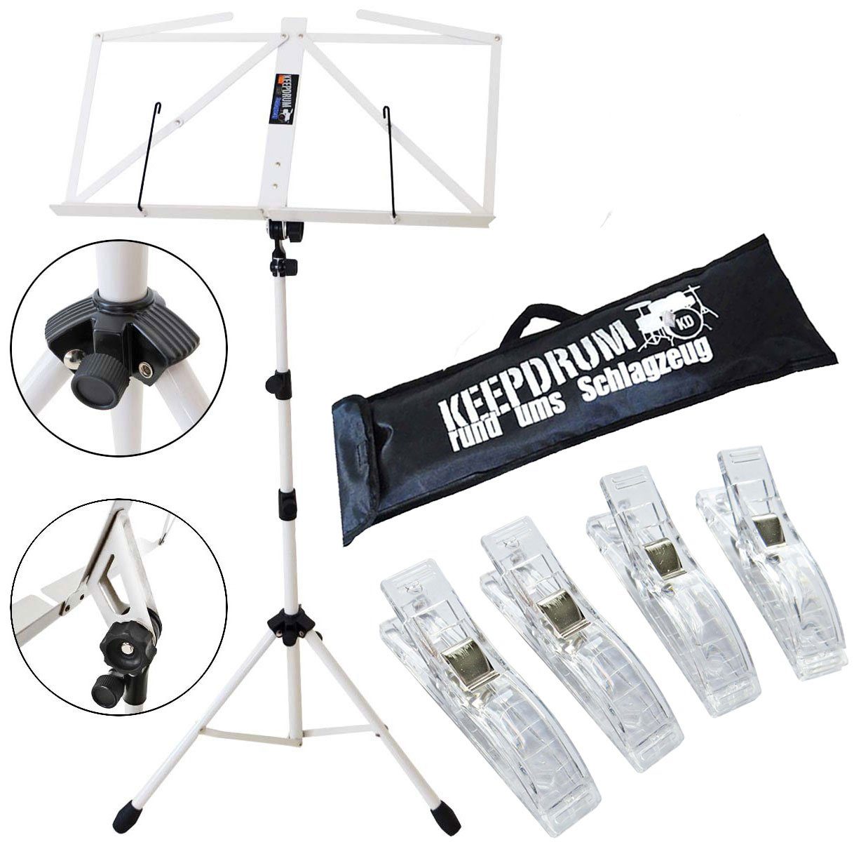 keepdrum Schlagzeug keepdrum MUS3WH Notenpult Weiss mit 4 Notenklammern